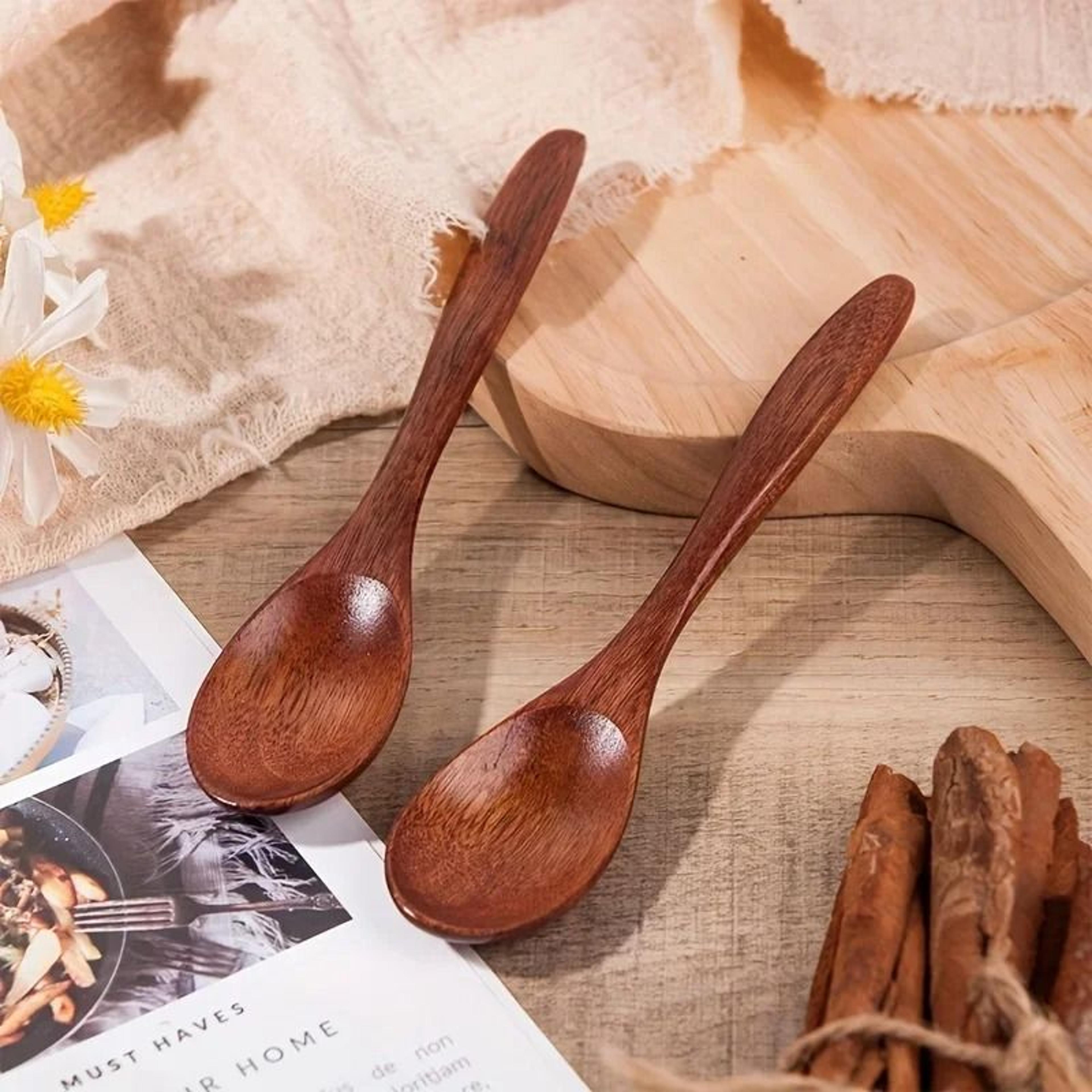Wooden Tea Spoon Set Long Coffee And Dessert Spoons 6