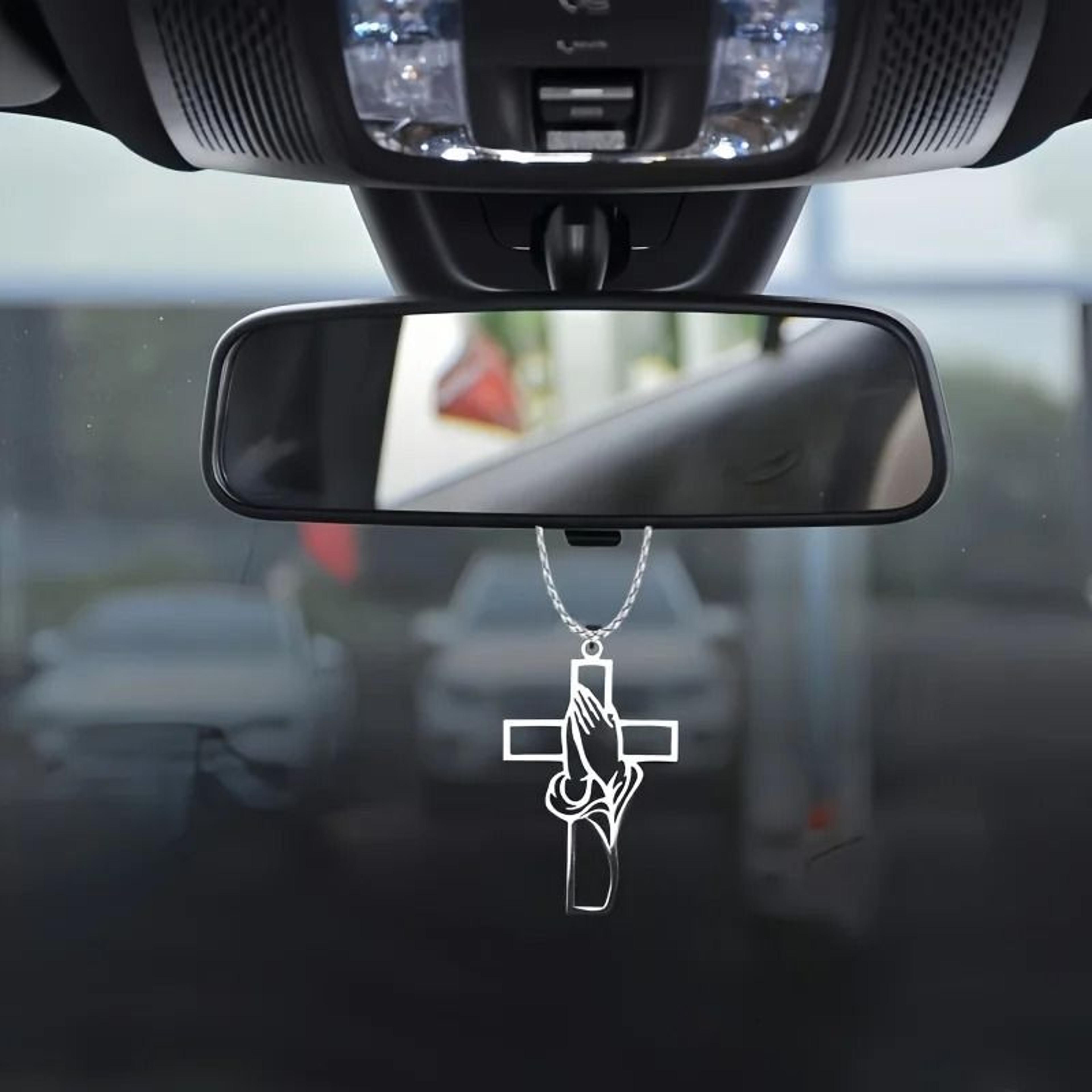 hollow prayer hands cross pendant religious car mirror hanging ornament