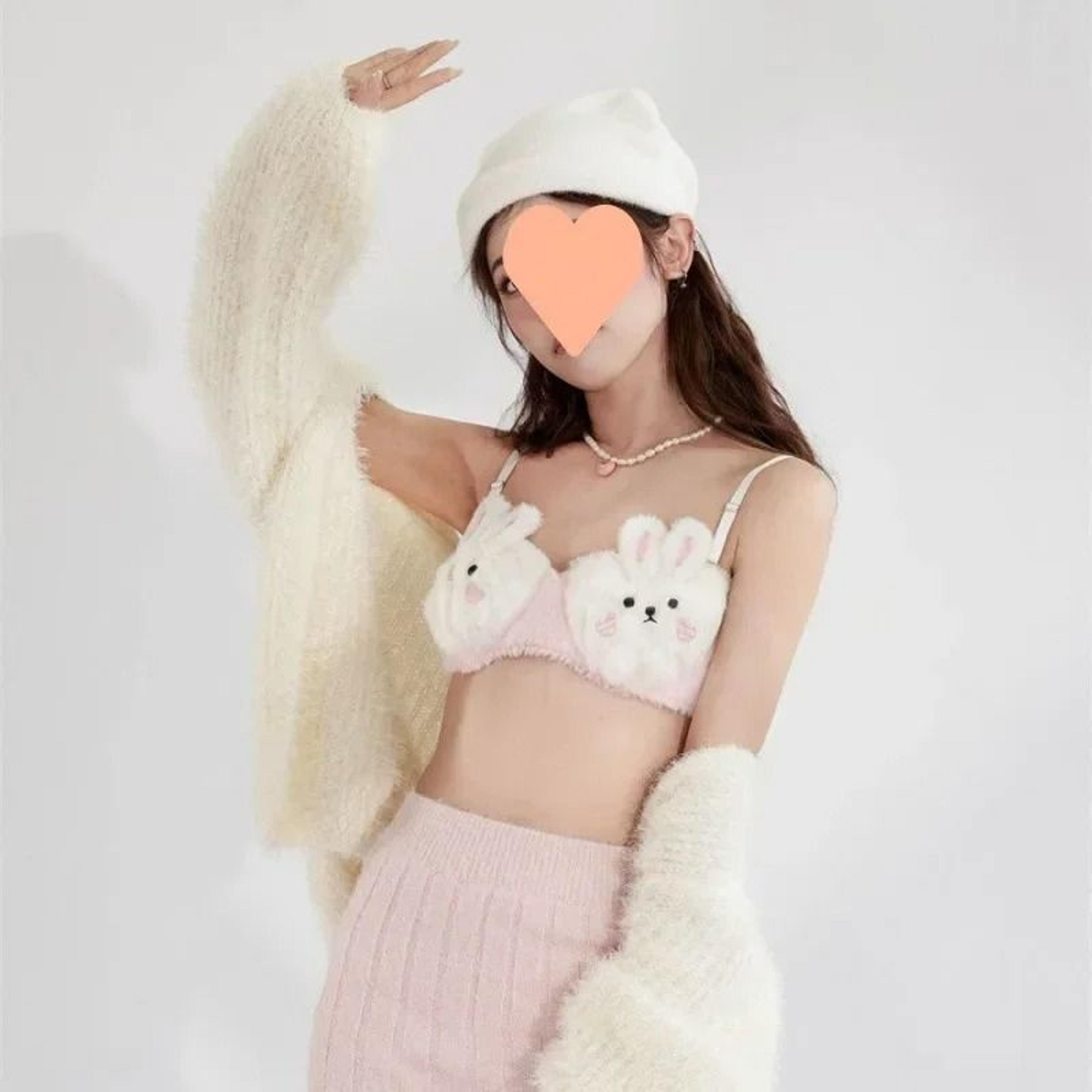 Cute Japanese Style Plush Winter Bra With Rabbit Bear Design No Underwire 10