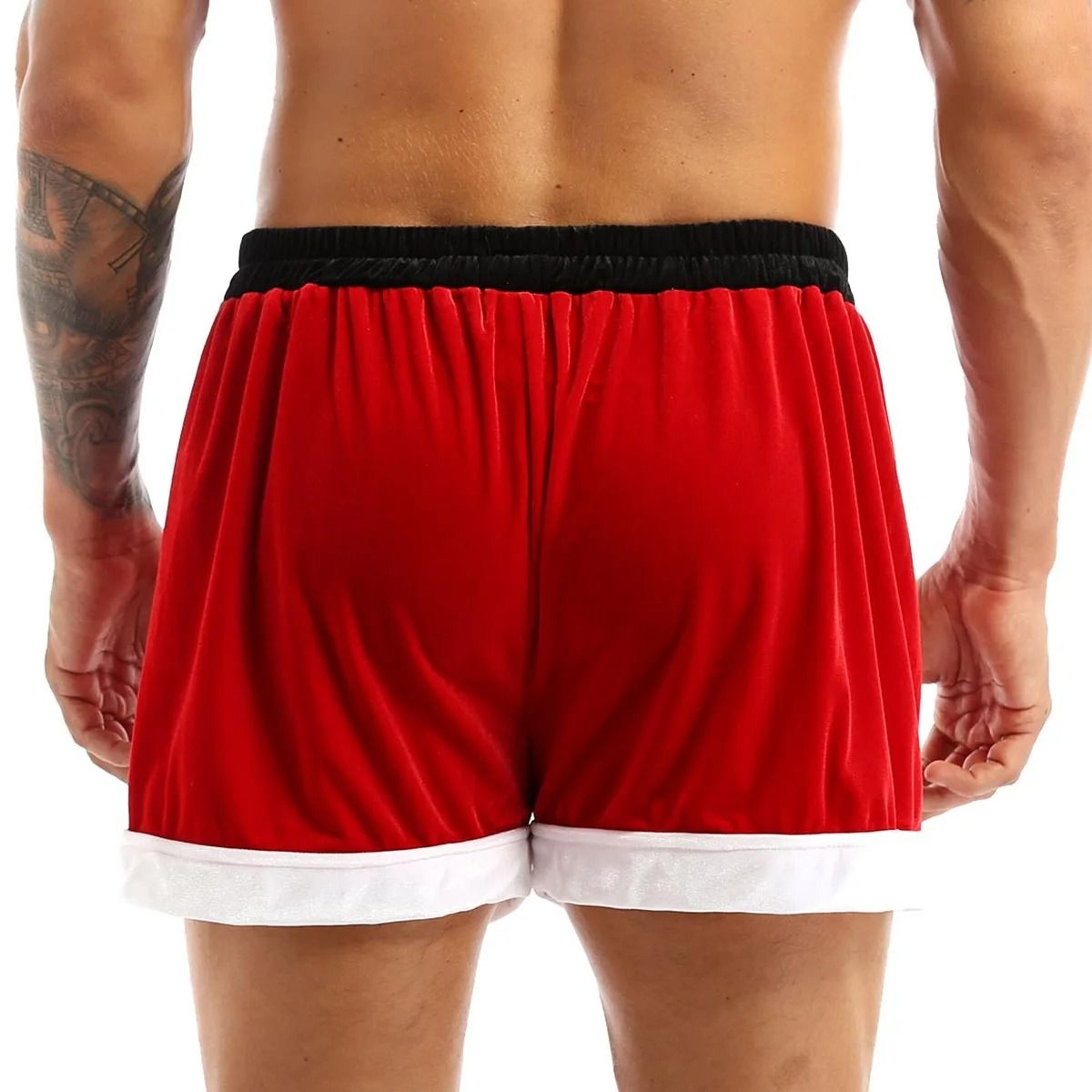 Mens Christmas Santa Claus Flannel Cosplay Shorts Sexy Holiday Boxer Costume 3