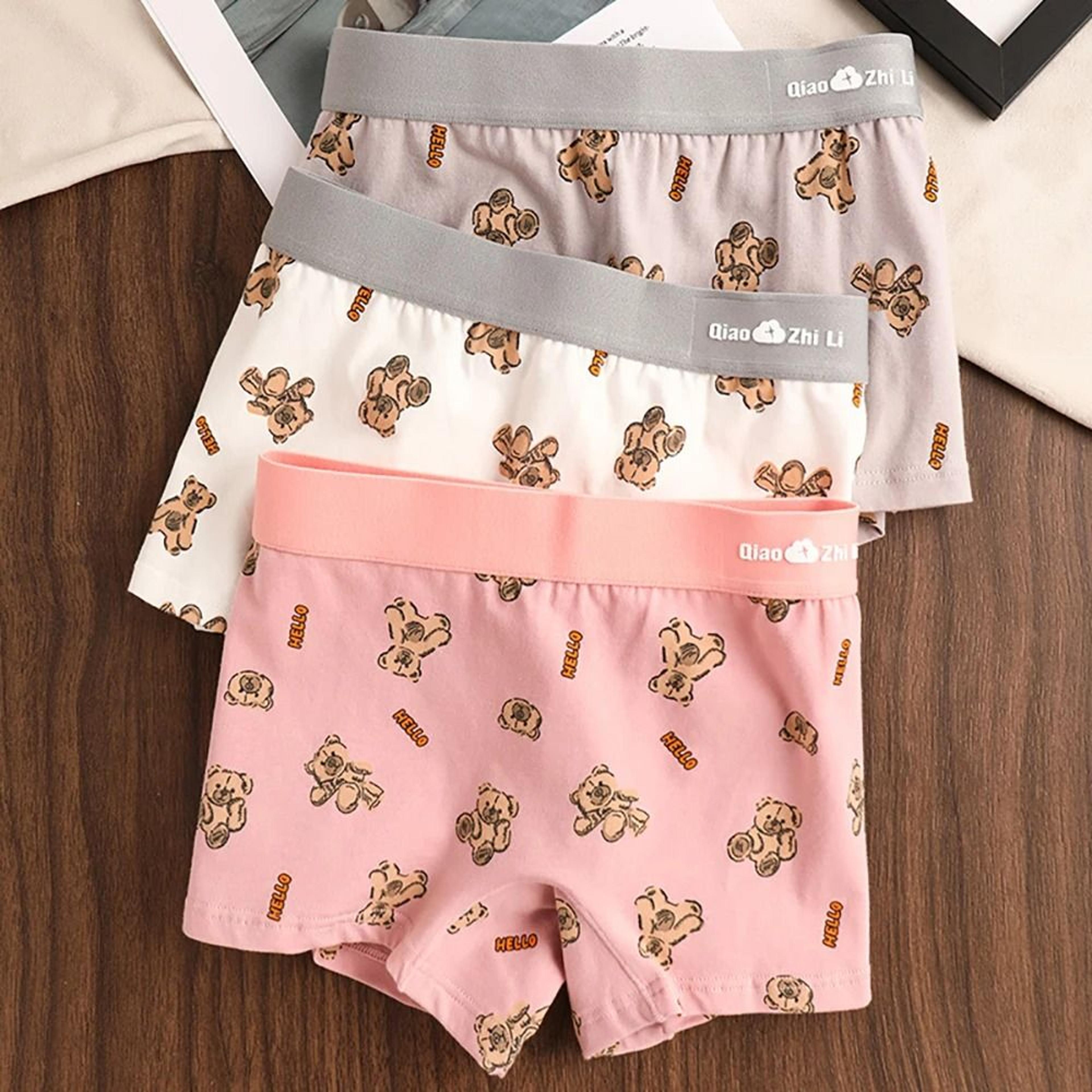 Womens Cotton Bear Print Panties Three Pack For Autumn And Winter Comfort 7