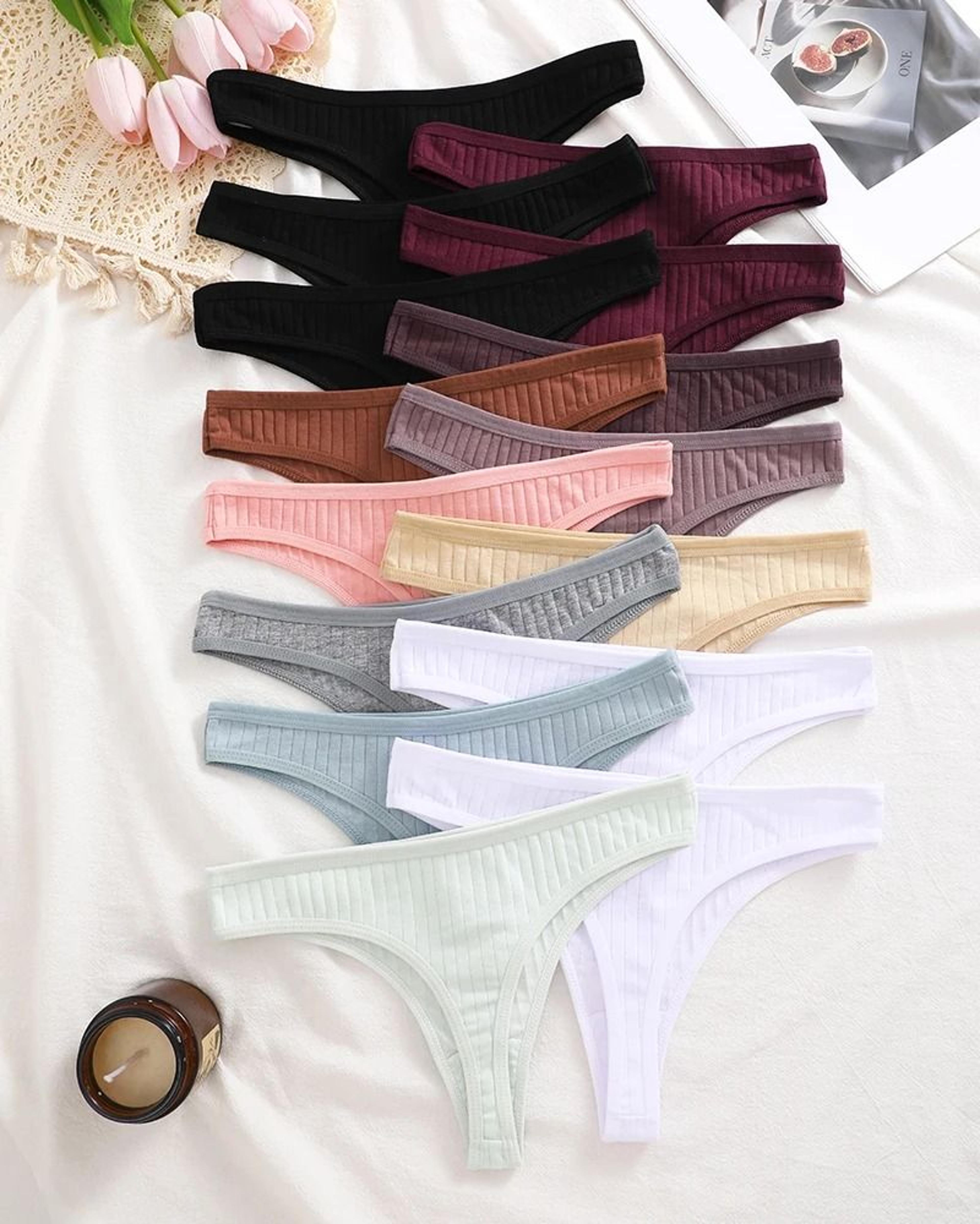 Womens Cotton Thong And Brief Underwear Set Breathable Soft Everyday Lingerie Fifteen Piece Set 2