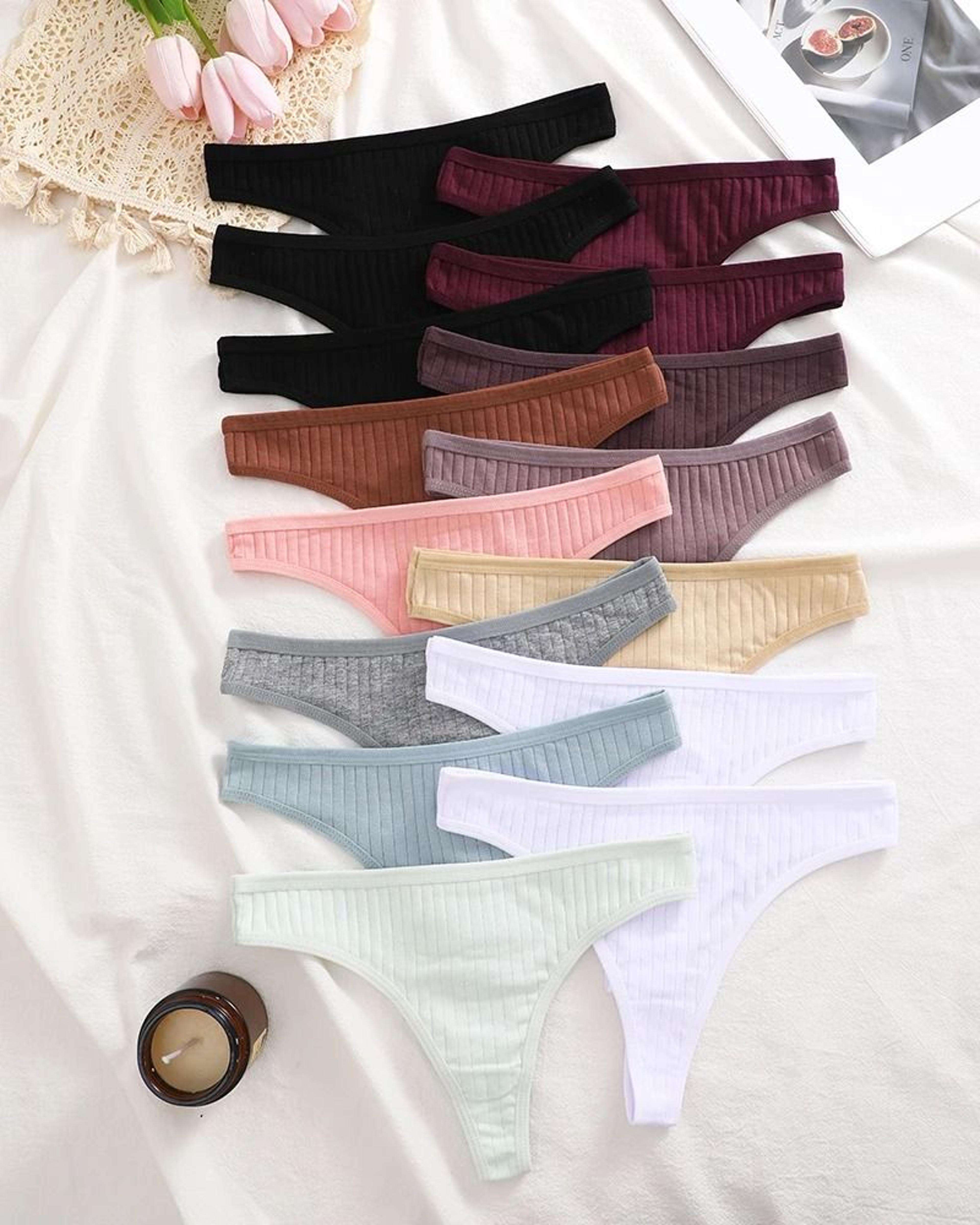 Womens Cotton Thong And Brief Underwear Set Breathable Soft Everyday Lingerie Fifteen Piece Set 3