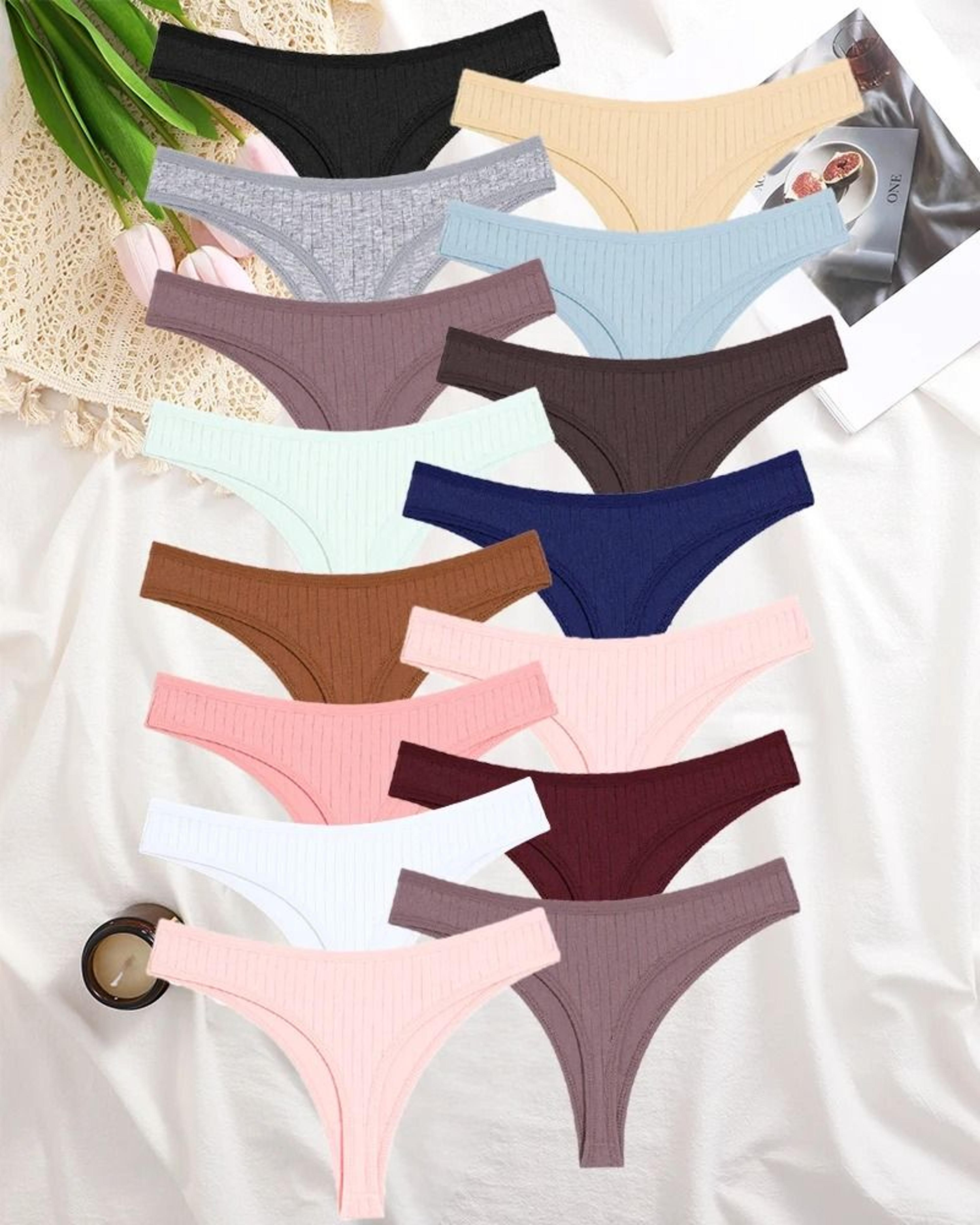 Womens Cotton Thong And Brief Underwear Set Breathable Soft Everyday Lingerie Fifteen Piece Set 8