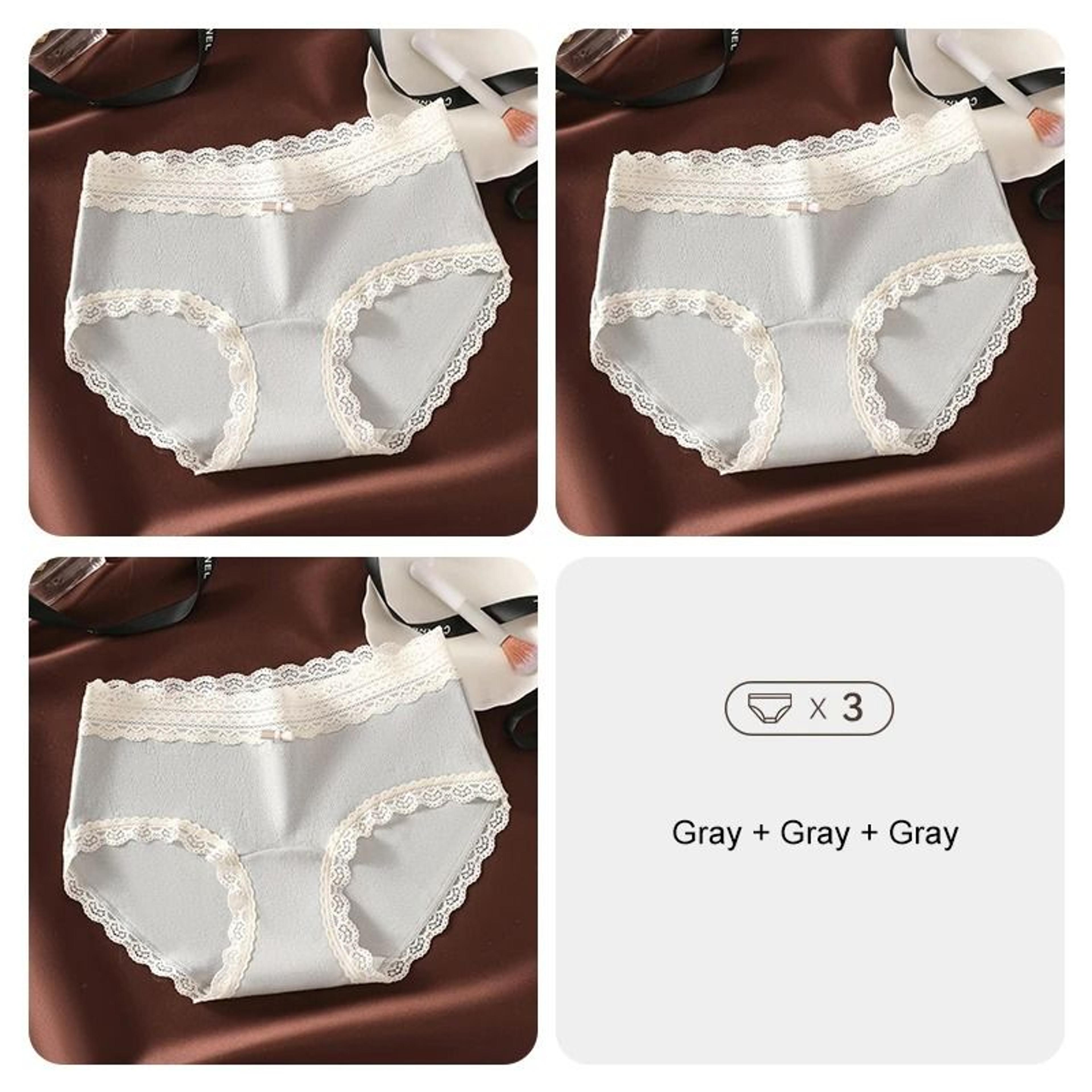 3 Piece Floral Lace Seamless Briefs For Women Sexy Stretch Underwear Set 10