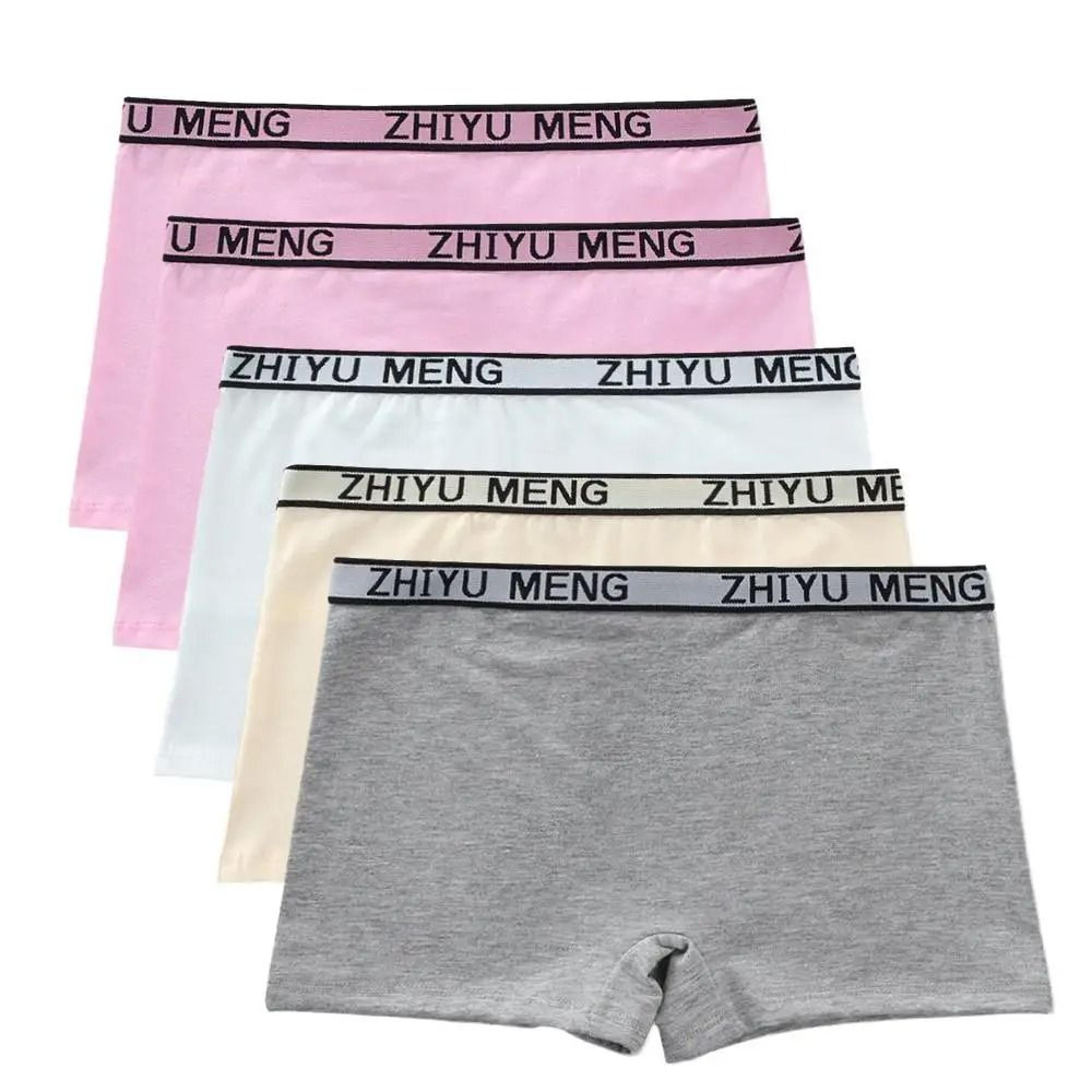 5 Piece Girls Cotton Mid Waist Boxer Briefs Soft Stretch Everyday Underwear Set 25