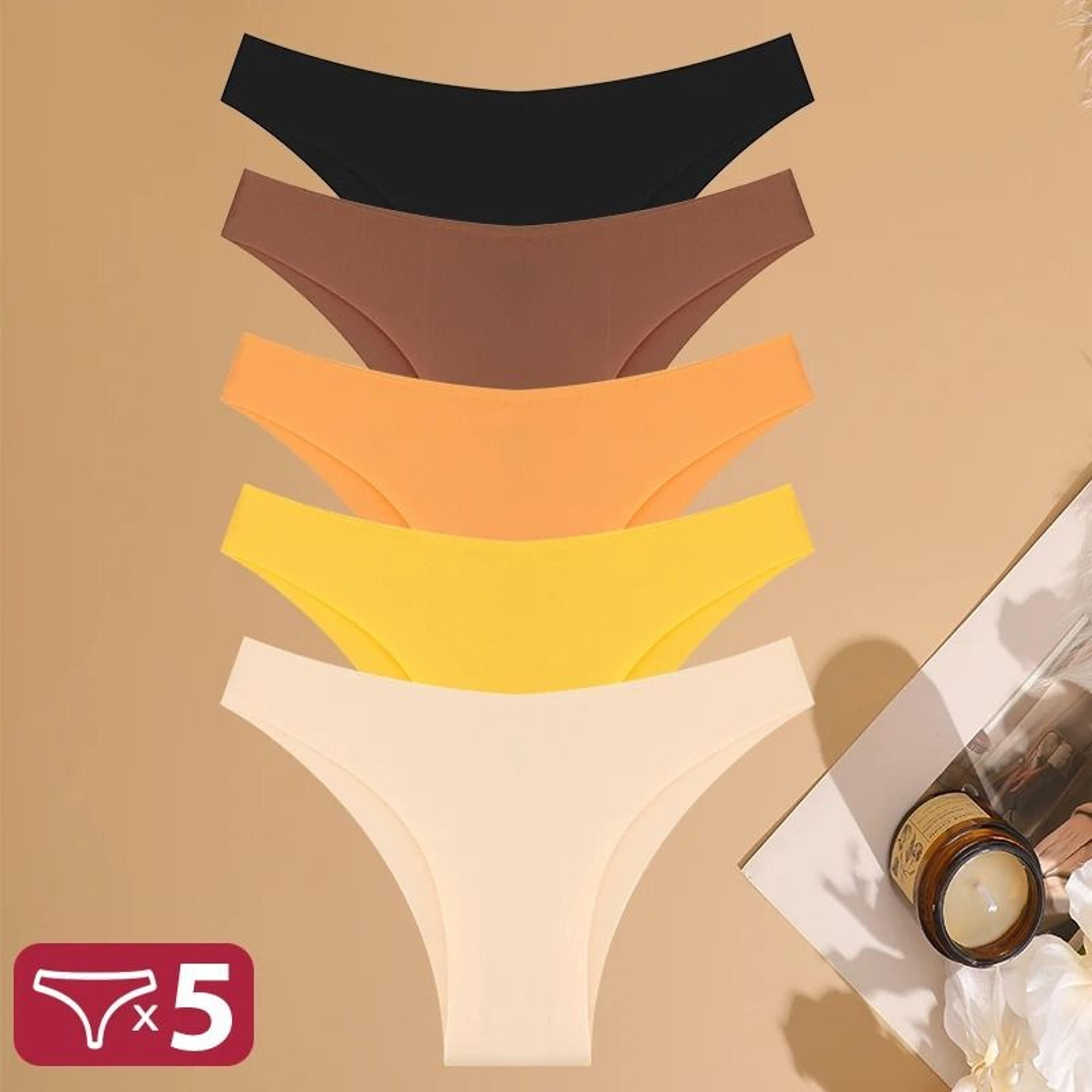 FINETOO 5 Piece Ice Silk Seamless Low Waist Brazilian Panties Breathable Stretch Underwear Set 4
