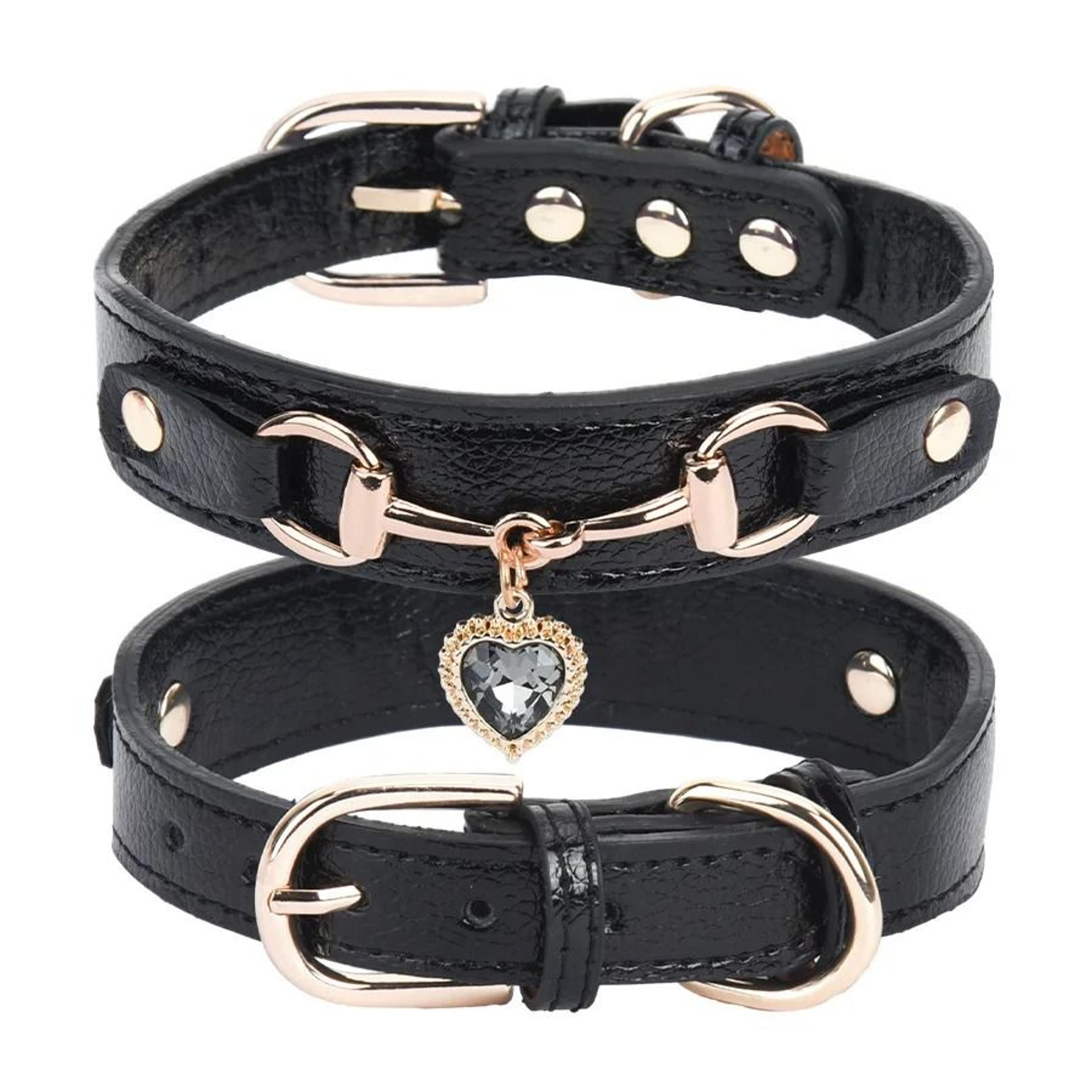 PU Pet Cat And Dog Collar With Rhinestone Heart Necklace Adjustable Design 5