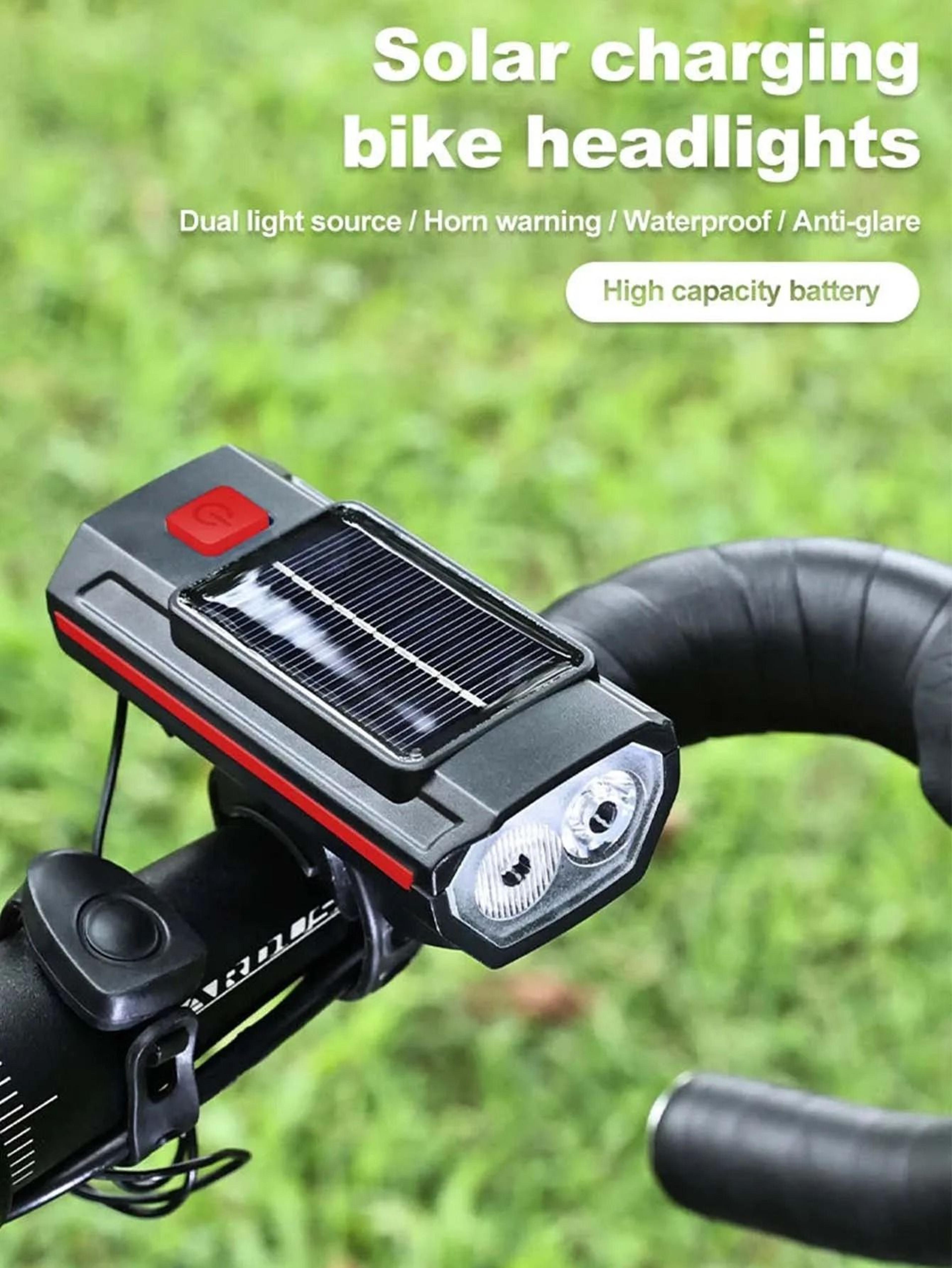 Solar Bicycle Front Light With Horn Type C Rechargeable Safety Bike Lamp 0