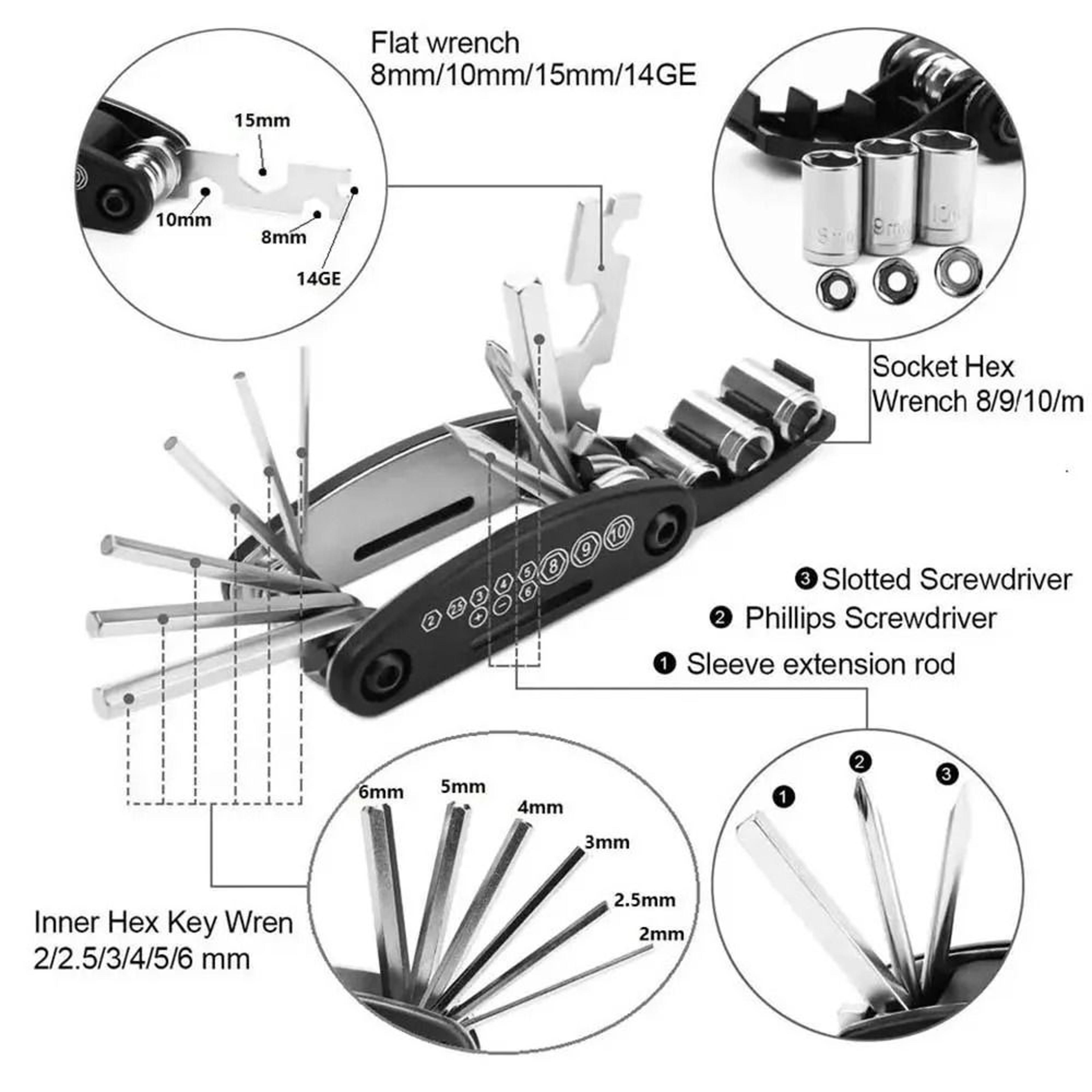 16 In 1 Bicycle Multi Tool Portable Wrench Screwdriver Repair Tool Set 1