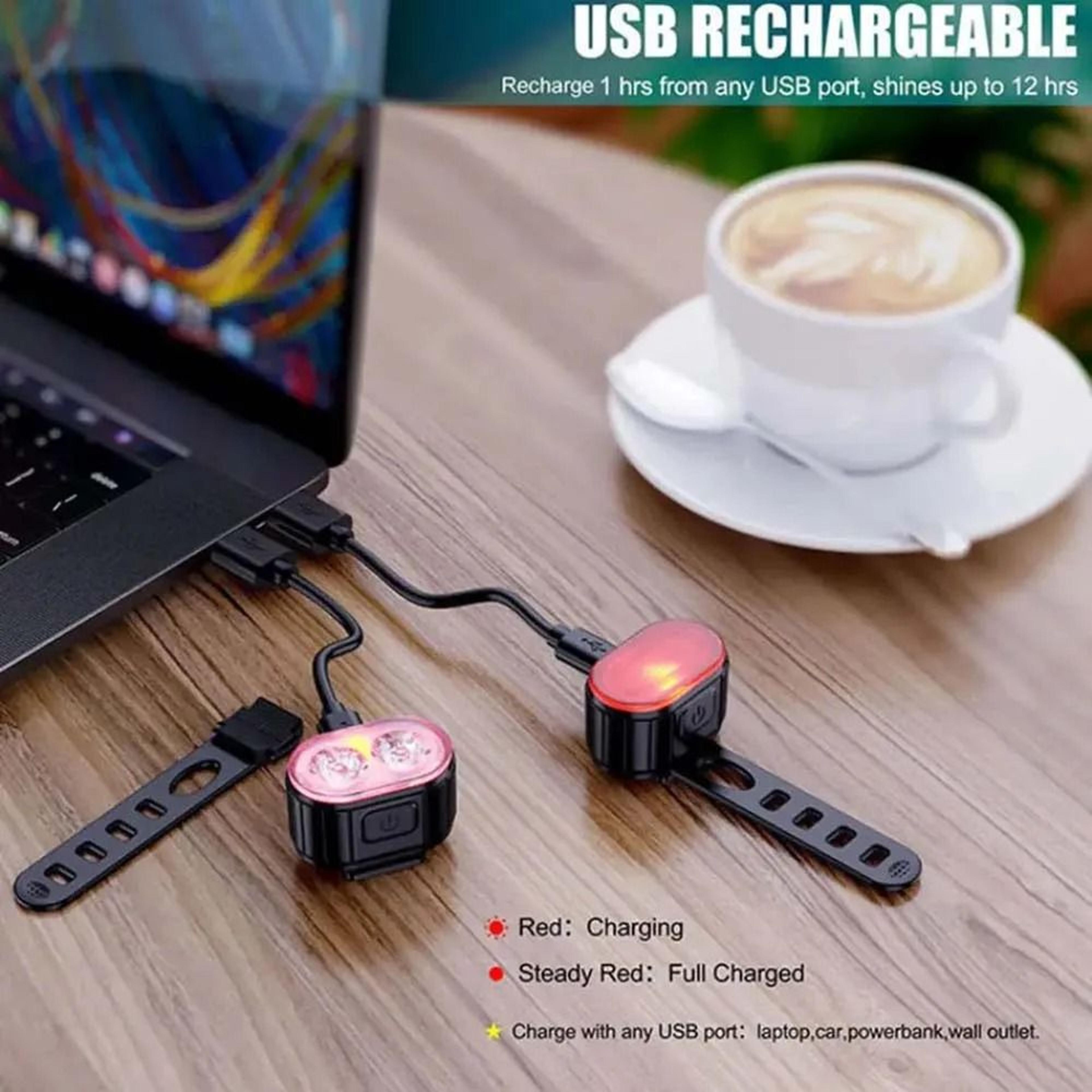Cycling Bicycle Front Rear Light Set USB Rechargeable Waterproof LED Headlight Taillight 3