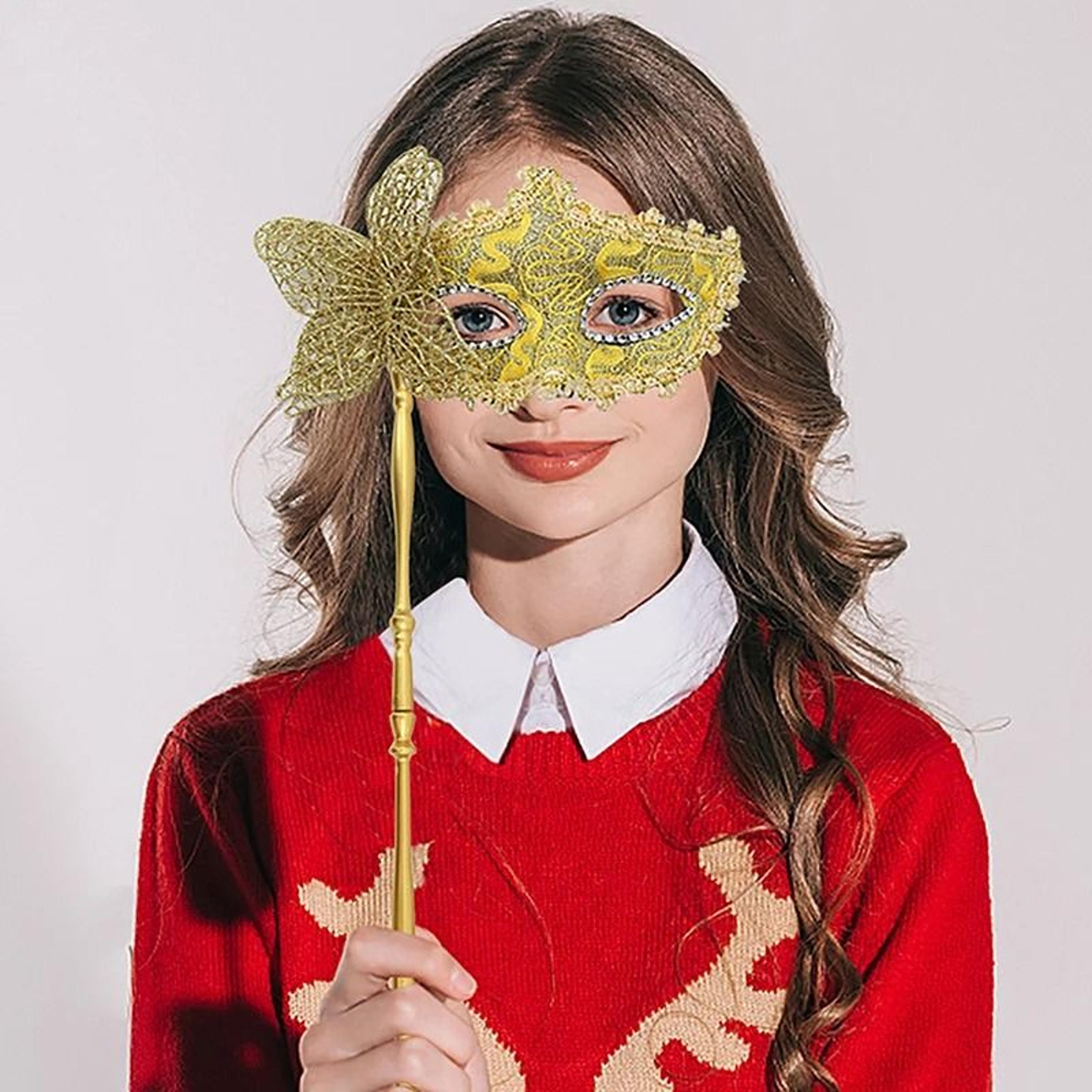 Venetian Half Face Masquerade Mask With Holding Stick 1