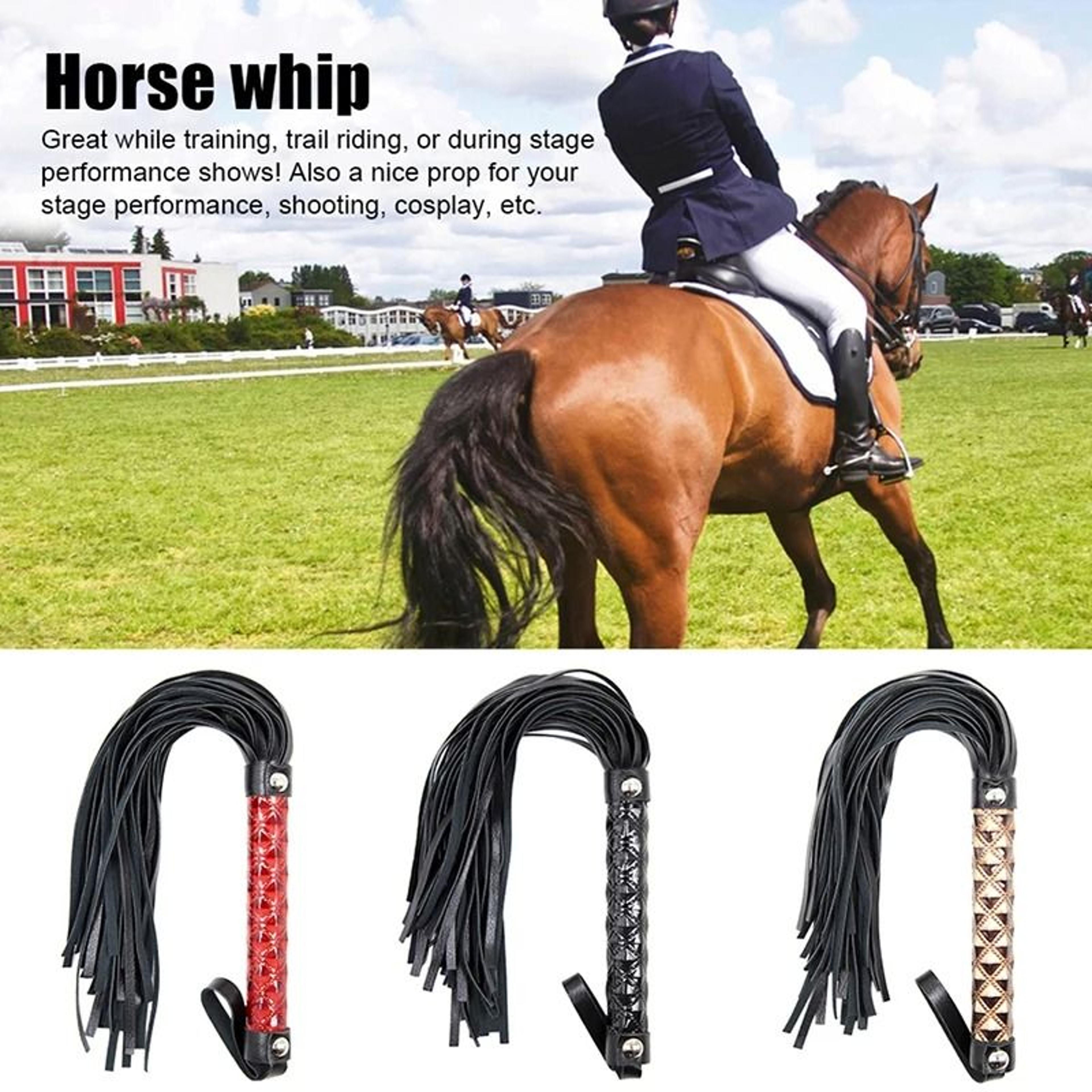Non Slip Leather Braided Horse Riding Crop Whip 0