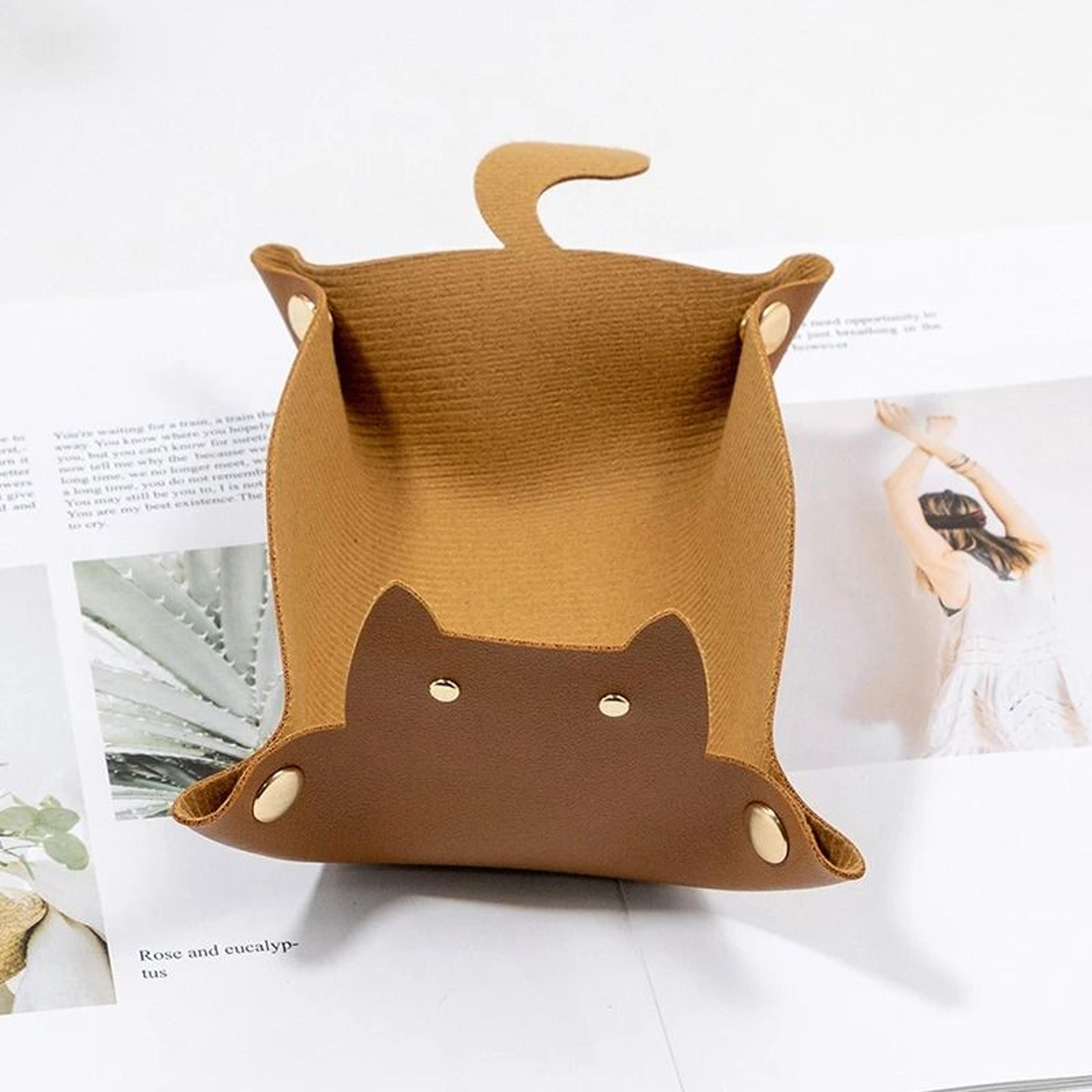 PU Leather Cat Shape Desktop Storage Tray Jewelry Organizer 9