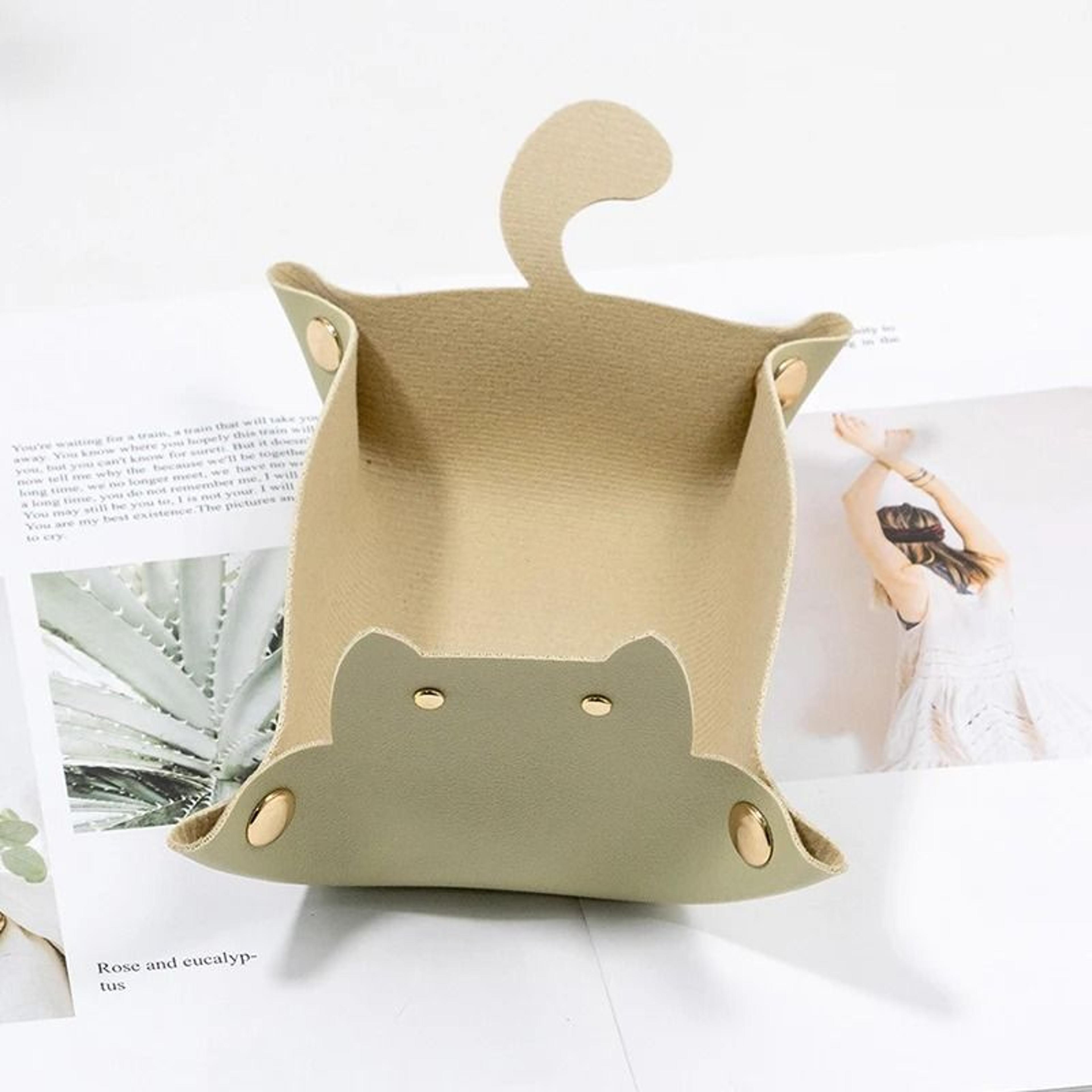 PU Leather Cat Shape Desktop Storage Tray Jewelry Organizer 11