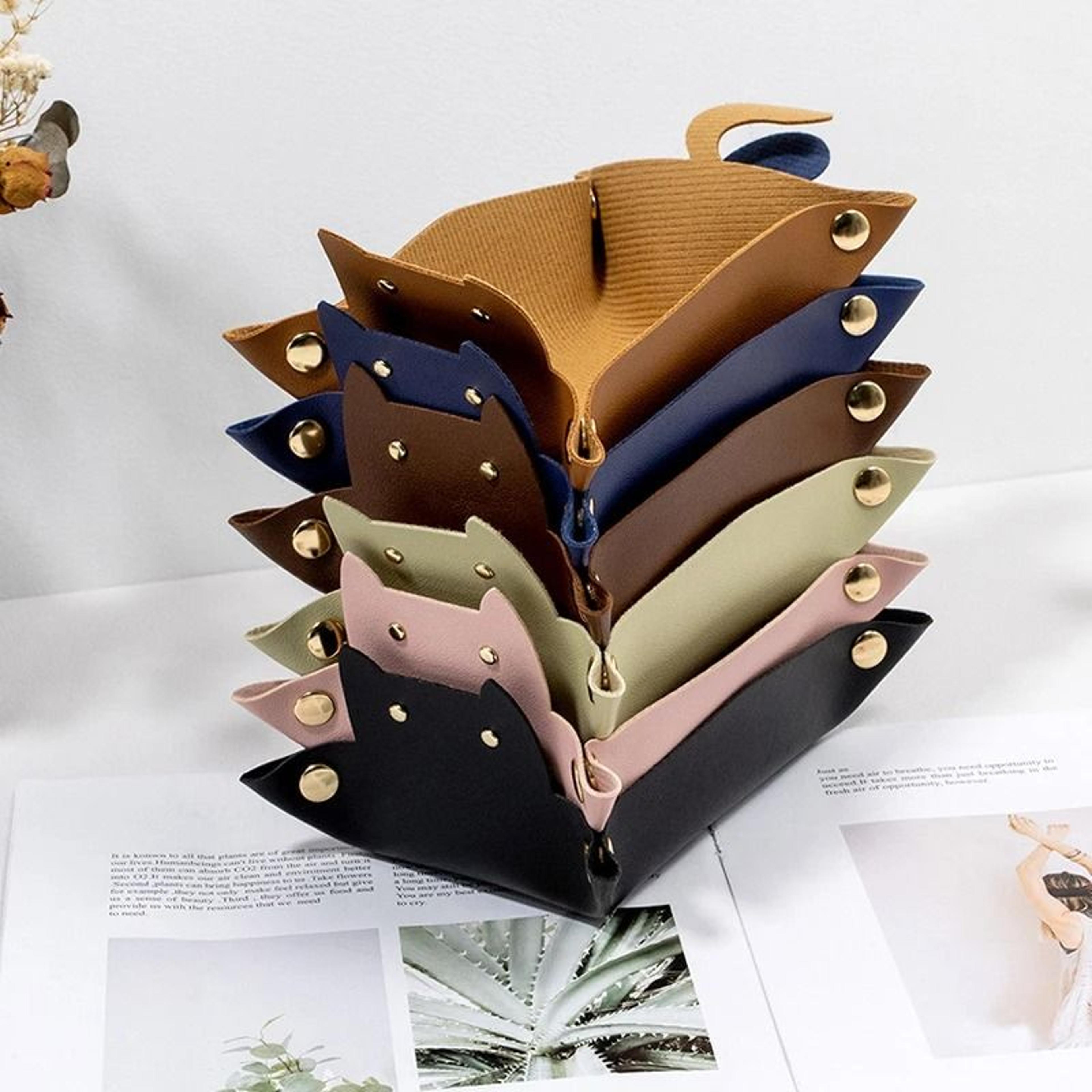PU Leather Cat Shape Desktop Storage Tray Jewelry Organizer 4
