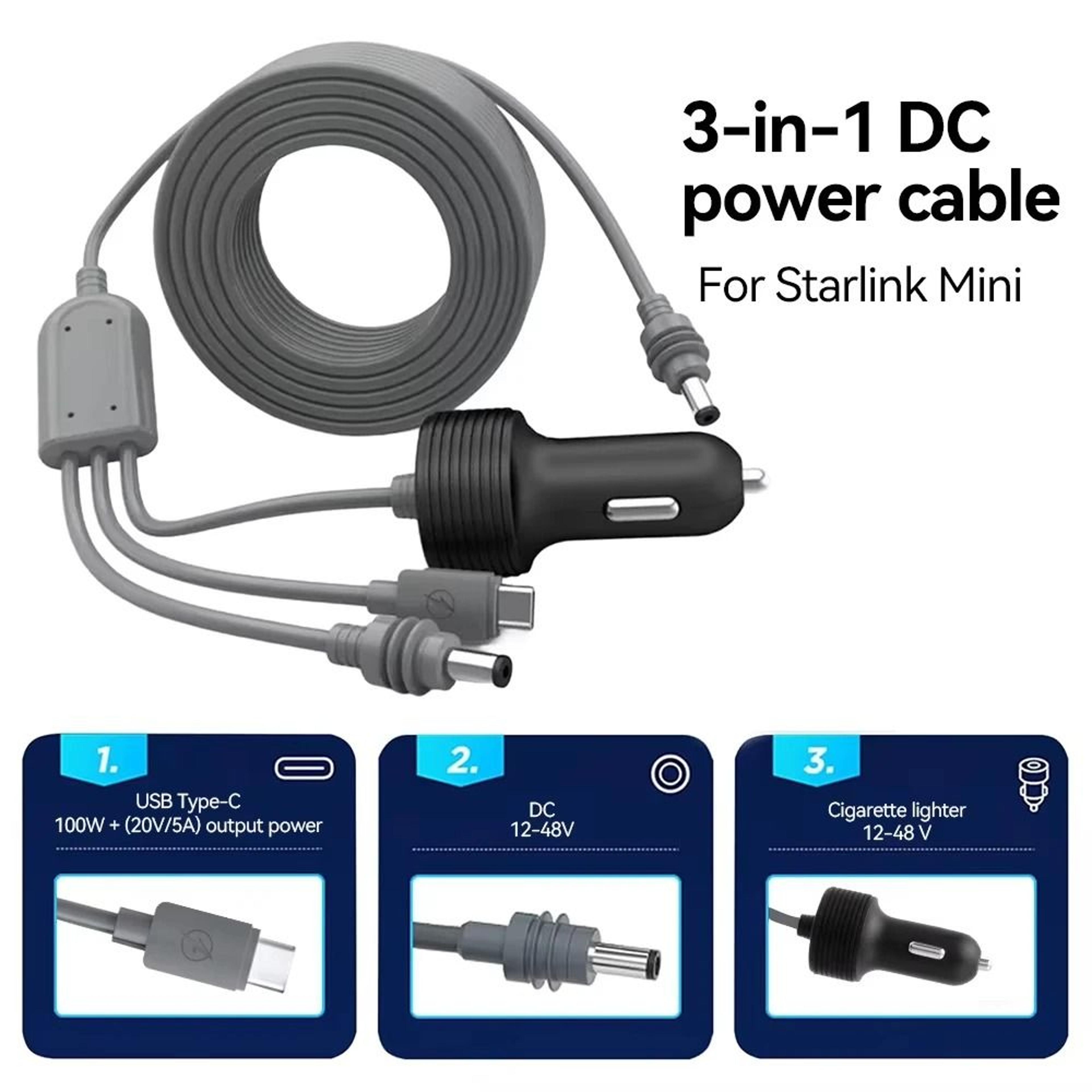 Starlink Mini Car Charger Extension Cable USB C Waterproof 3 In 1 7
