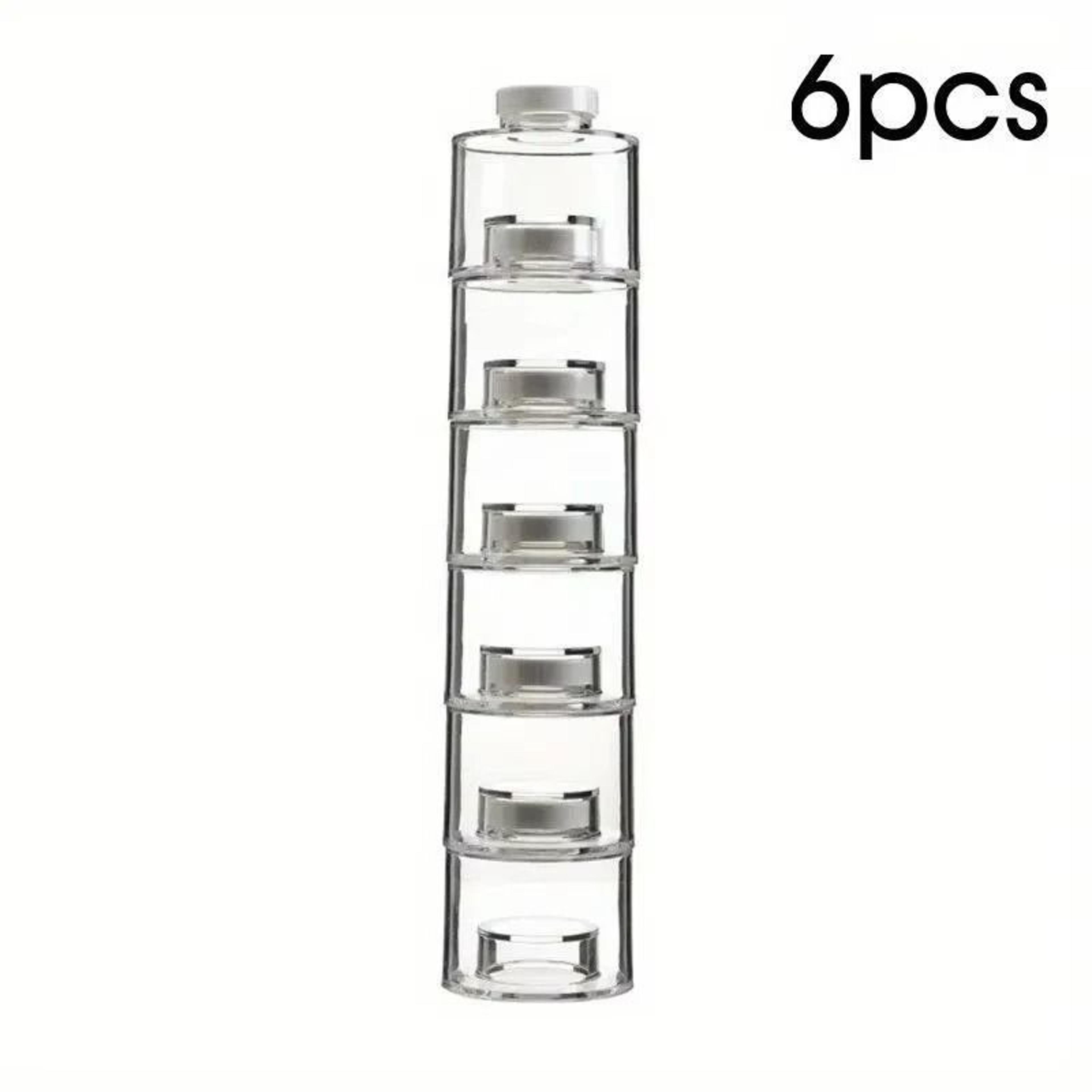 6 Piece Transparent Spice Jar Set With Stackable Seasoning Containers And Kitchen Rack 2