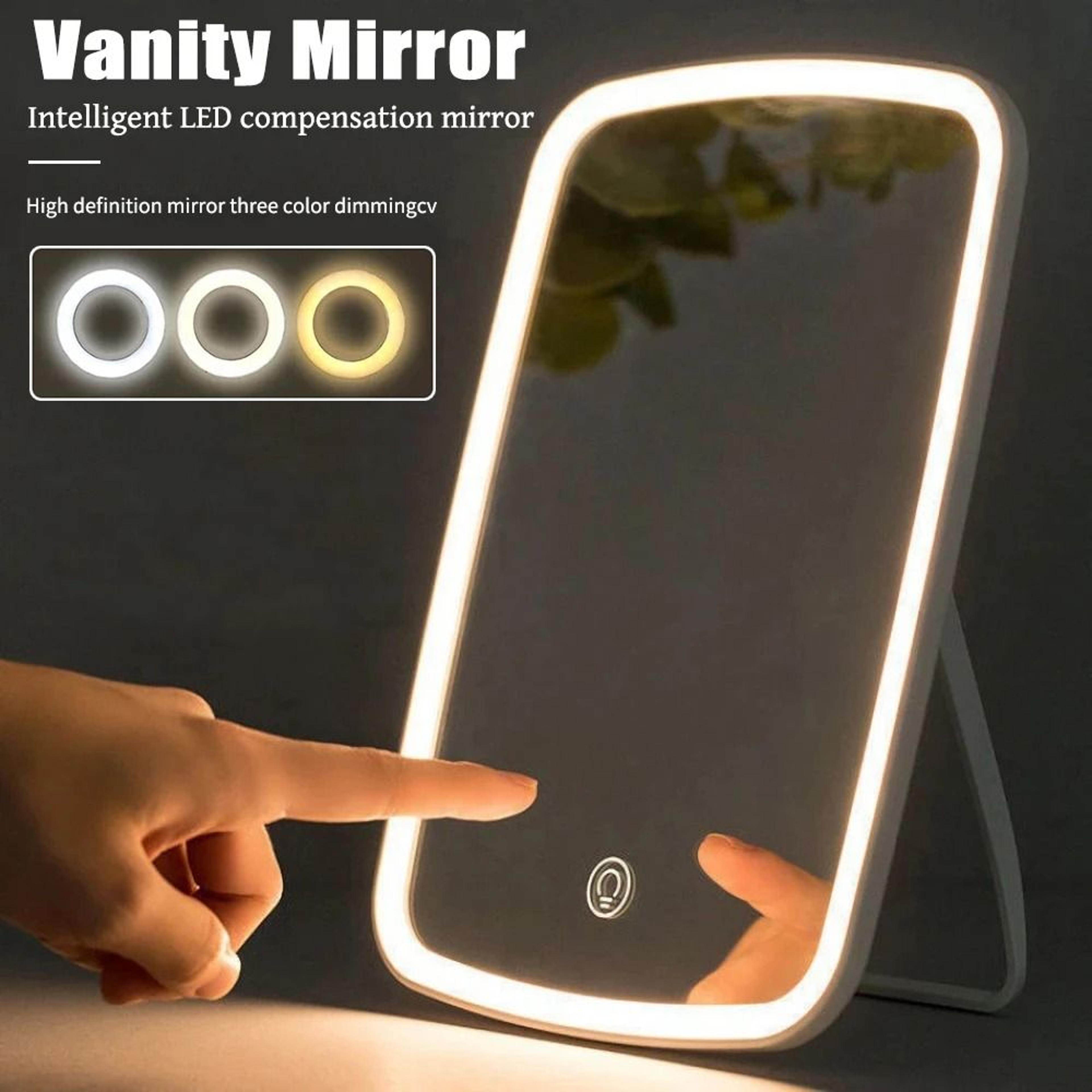 Foldable LED Vanity Mirror With Tricolor Lighting USB Rechargeable Touch Control 1