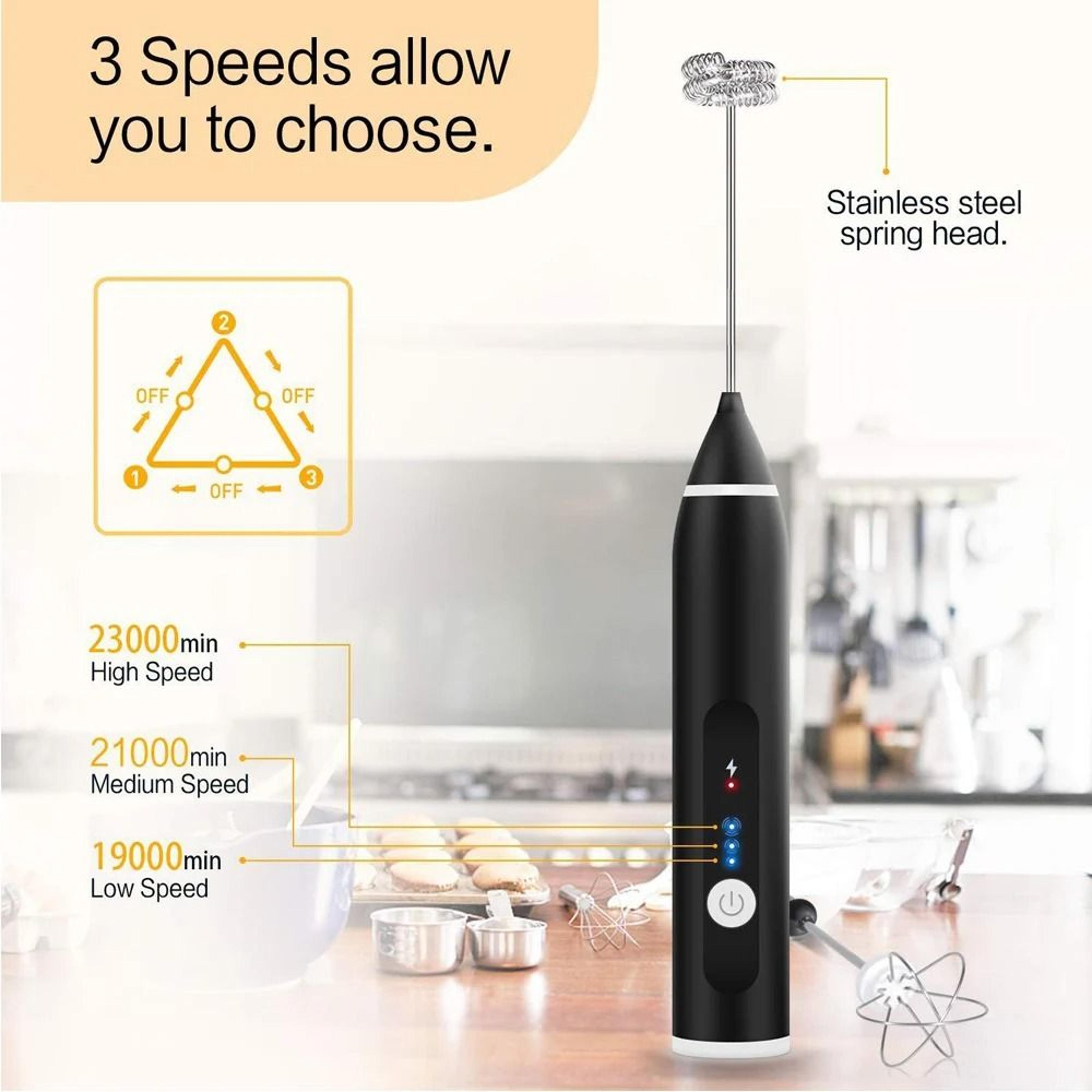 USB Rechargeable Electric Milk Frother Handheld Coffee Whisk Mixer 3