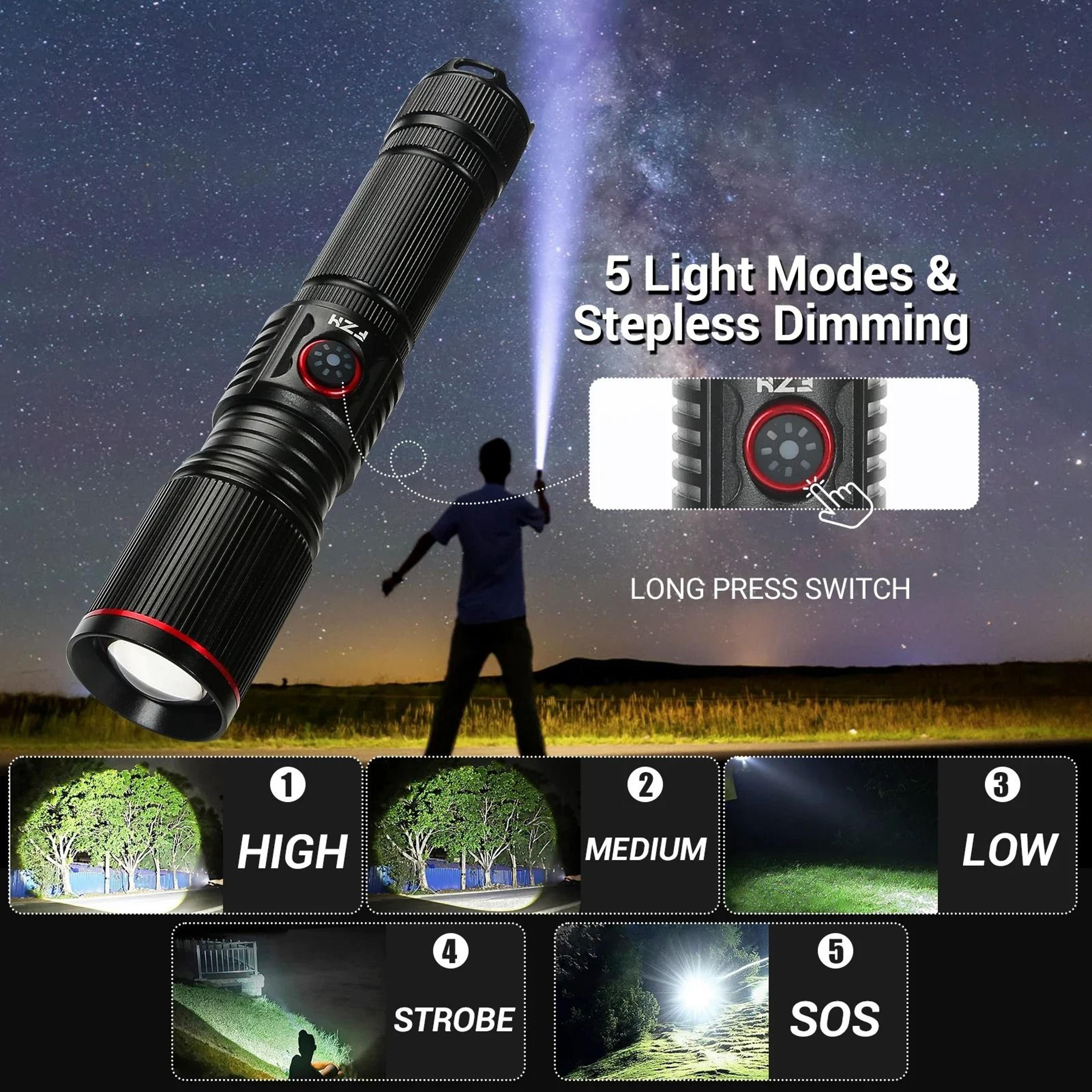 Powerful White Laser LED Flashlight With USB C Rechargeable Battery 2