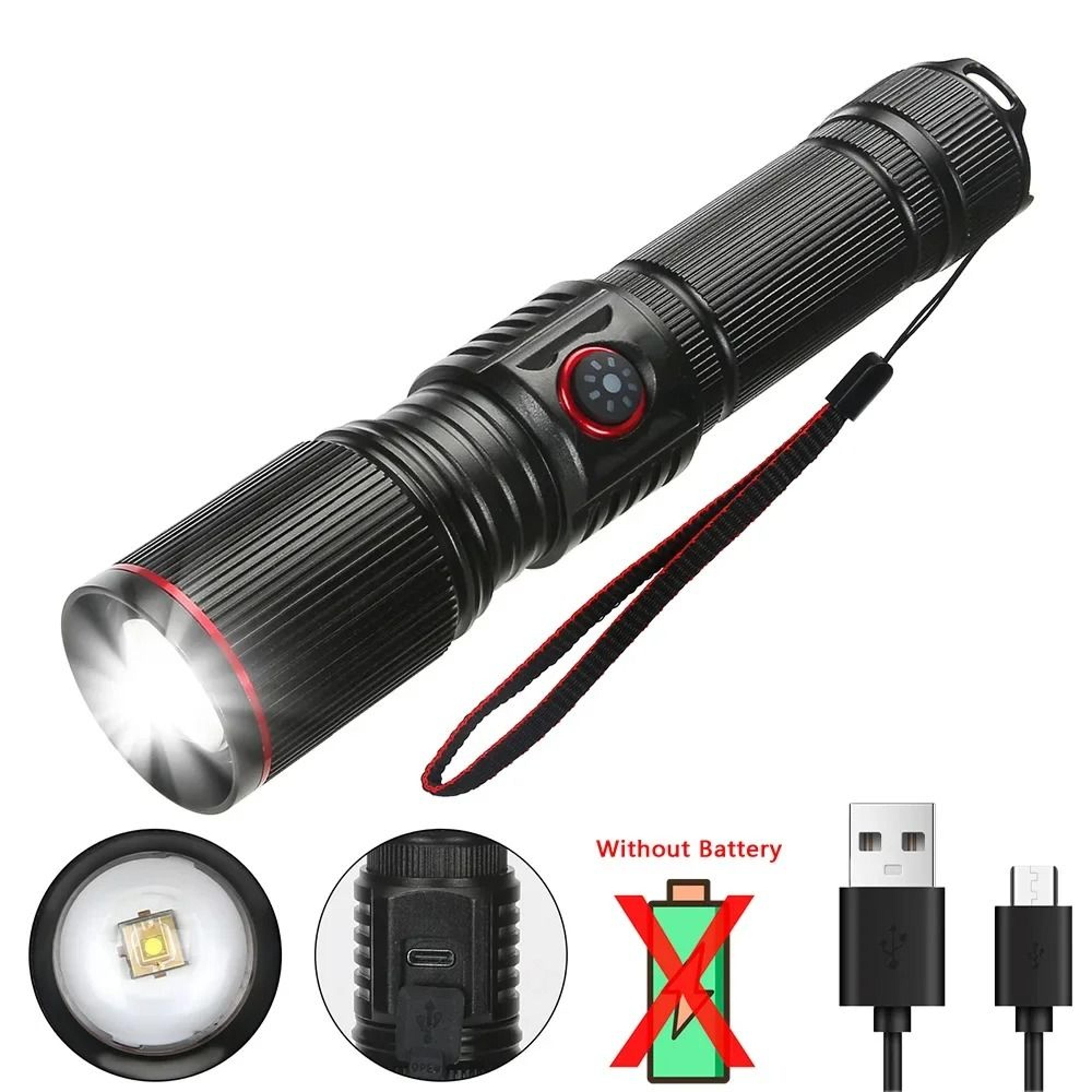 Powerful White Laser LED Flashlight With USB C Rechargeable Battery 6