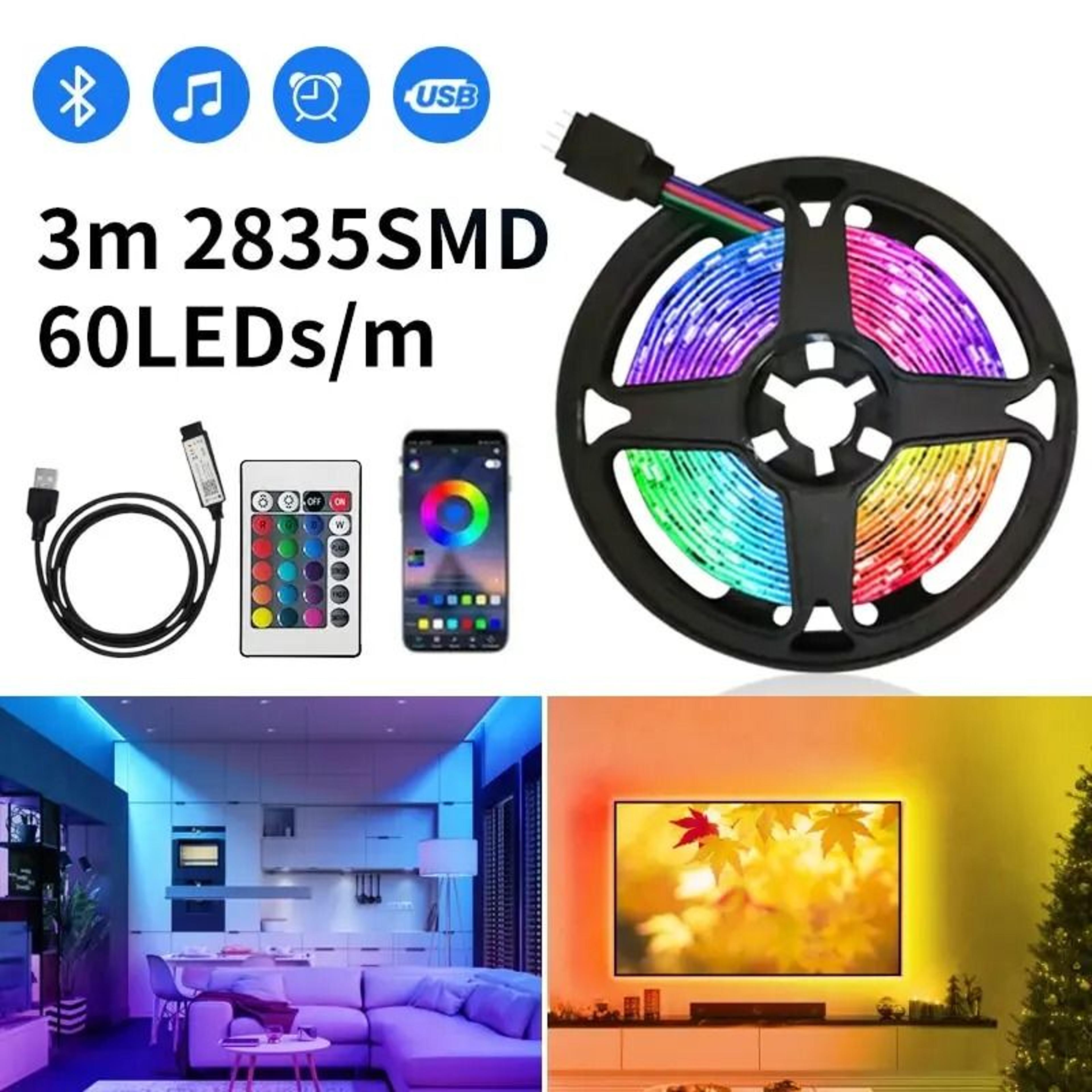 USB RGB LED Strip Light 3 Meter Bluetooth Music Control Backlight 0
