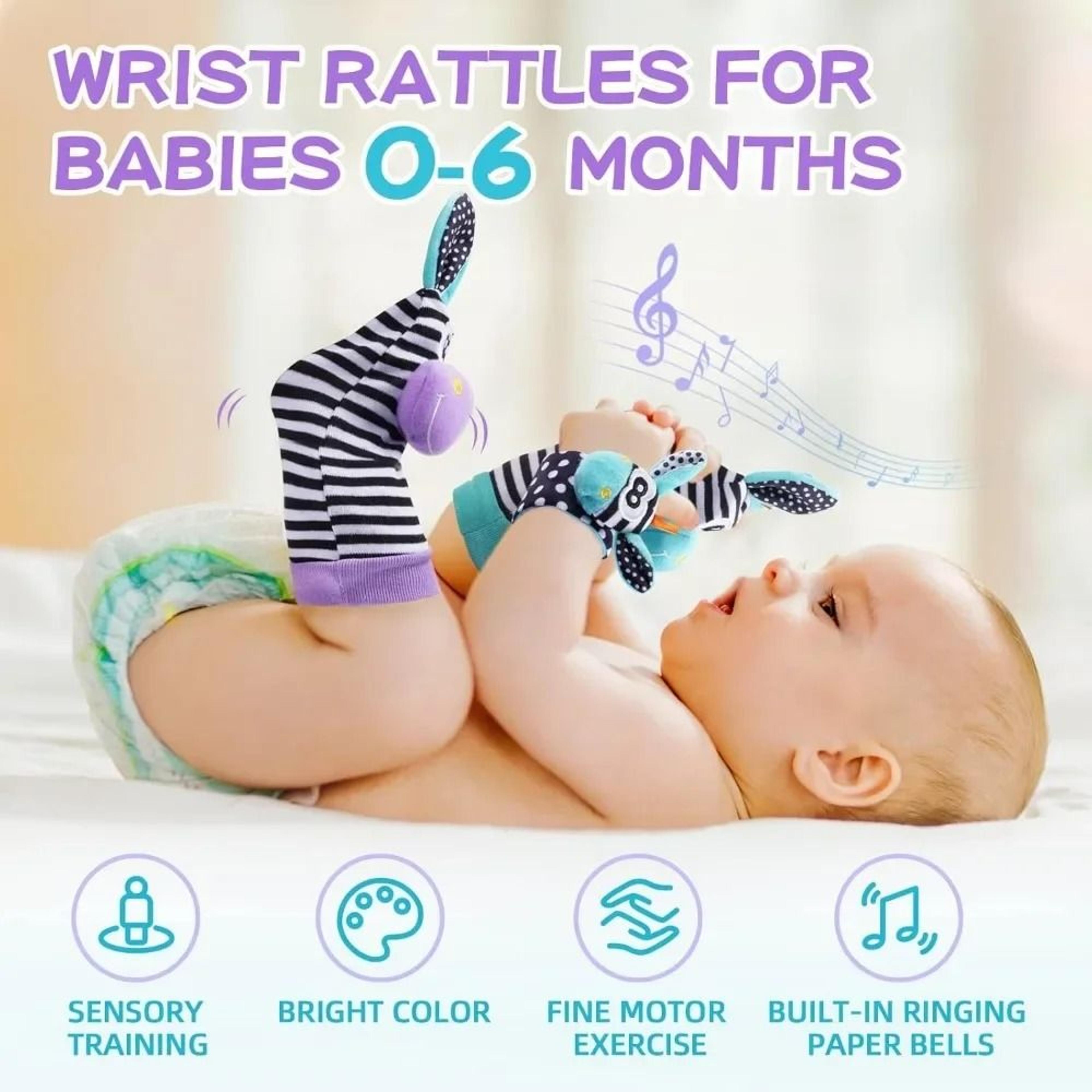 4Pcs Baby Rattles Toys Animal Socks And Wrist Strap Set For Infants 012 Months 3