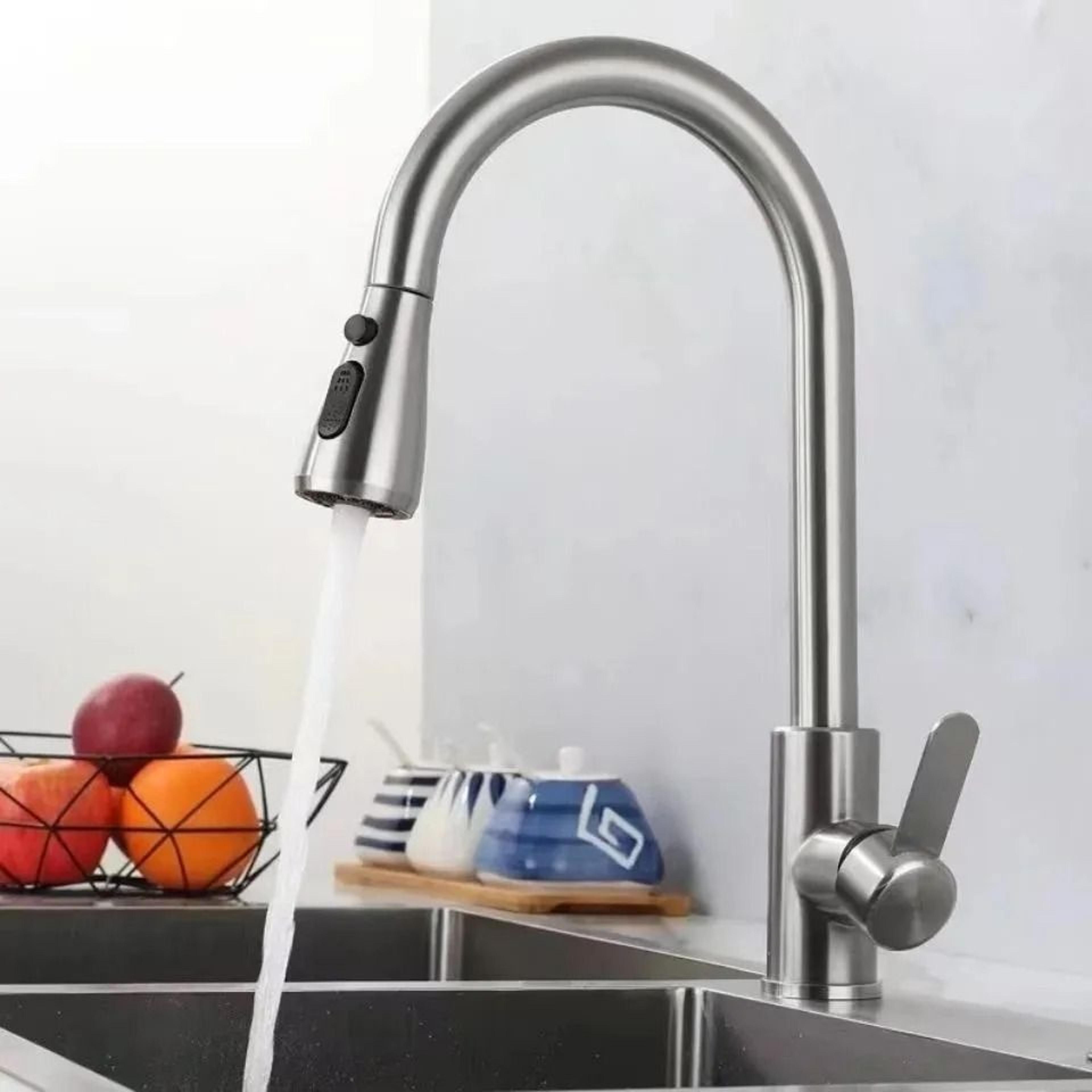 304 Stainless Steel PullOut Kitchen Sink Faucet Deck Mounted Mixer With Stream Sprayer 16