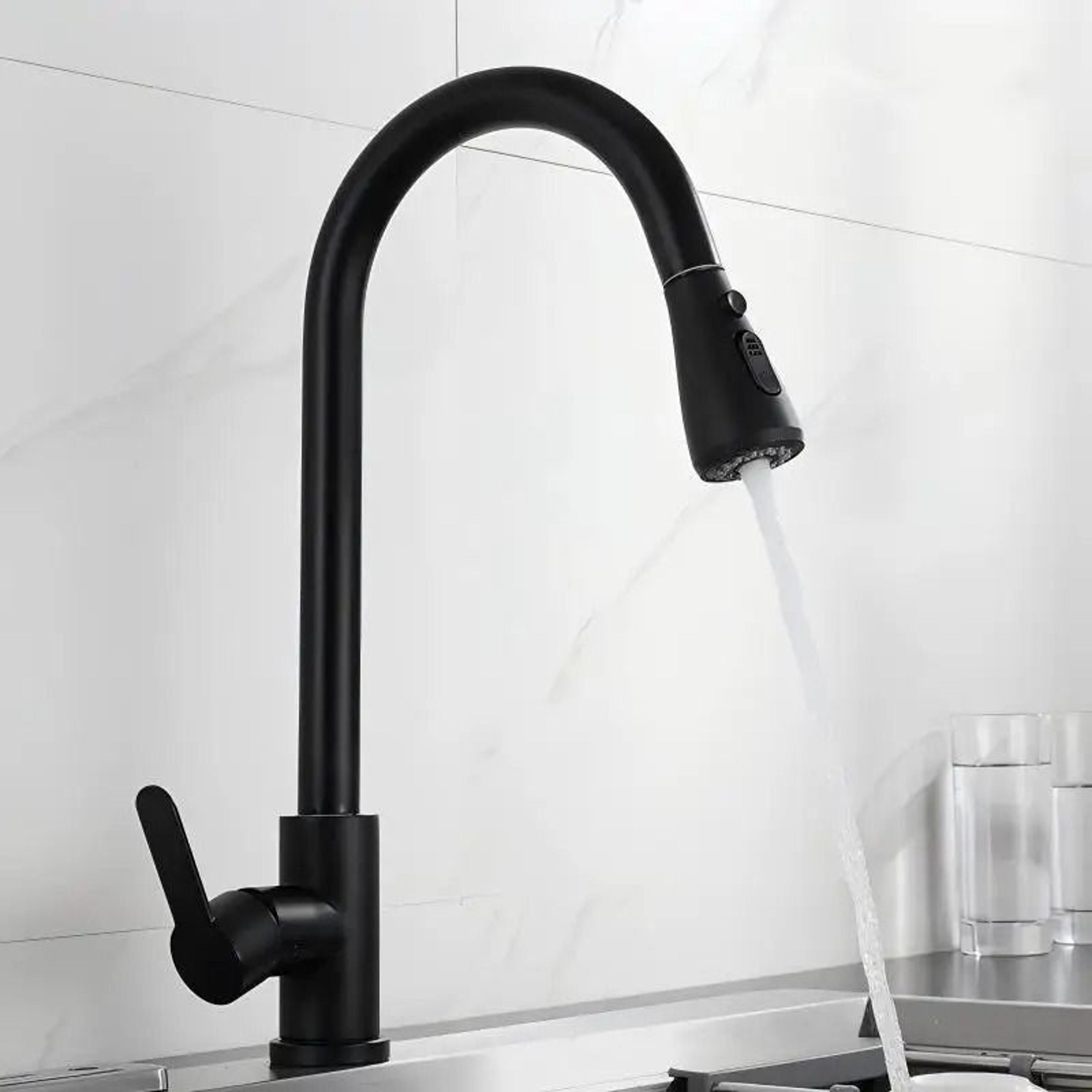 304 Stainless Steel PullOut Kitchen Sink Faucet Deck Mounted Mixer With Stream Sprayer 26