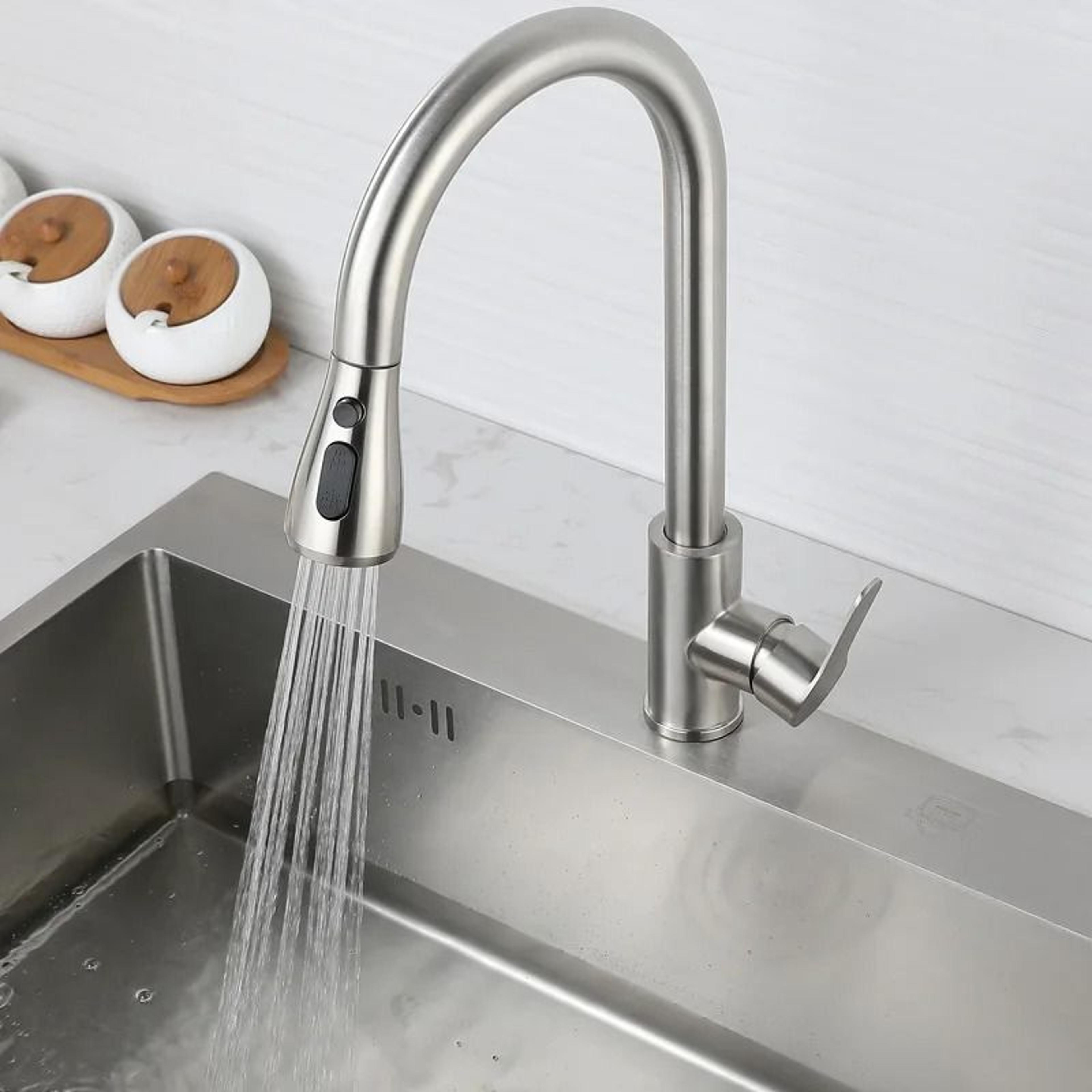 304 Stainless Steel PullOut Kitchen Faucet With 360 Rotation And DualMode Stream Sprayer 4