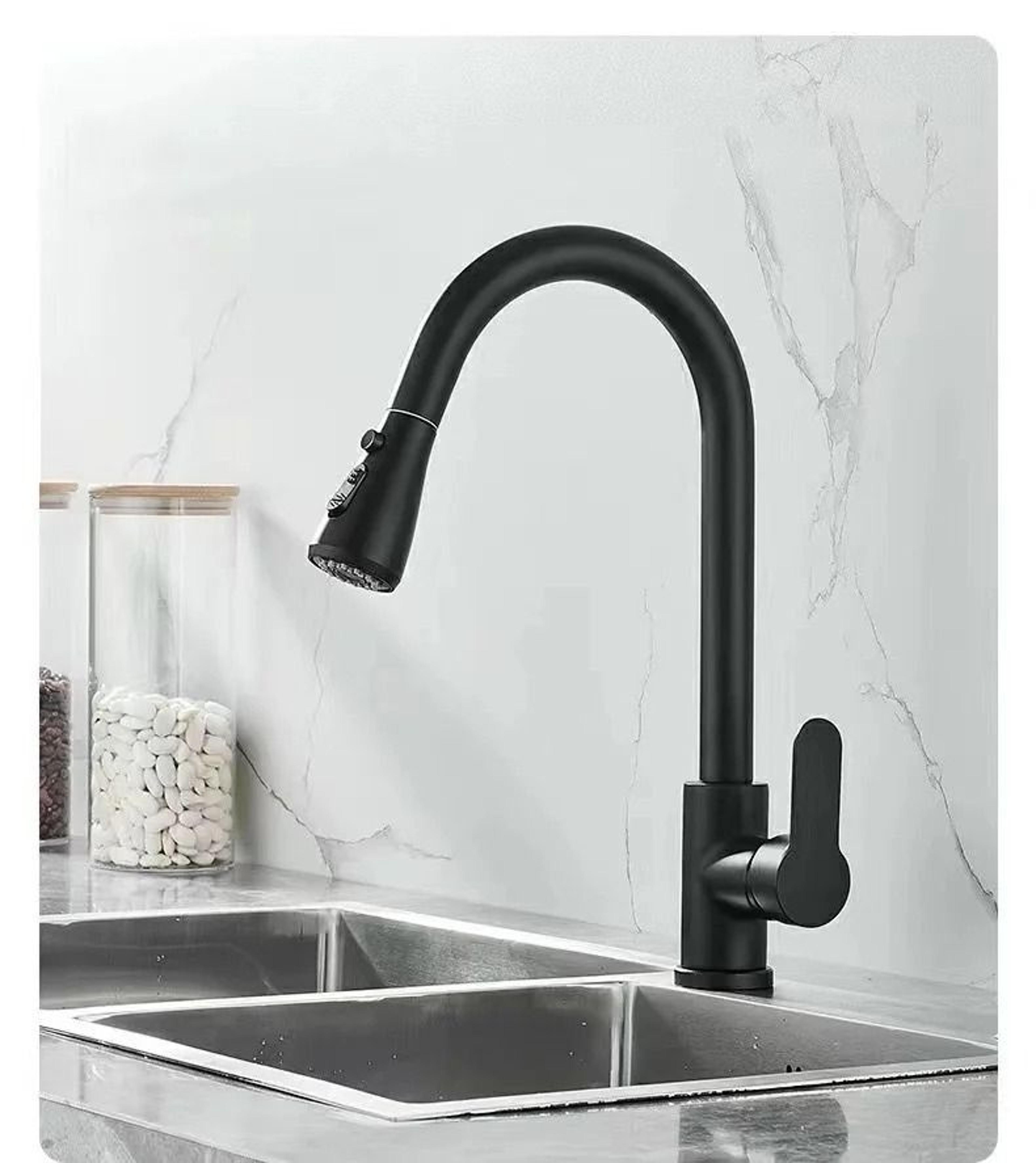 304 Stainless Steel PullOut Kitchen Faucet With 360 Rotation And DualMode Stream Sprayer 7