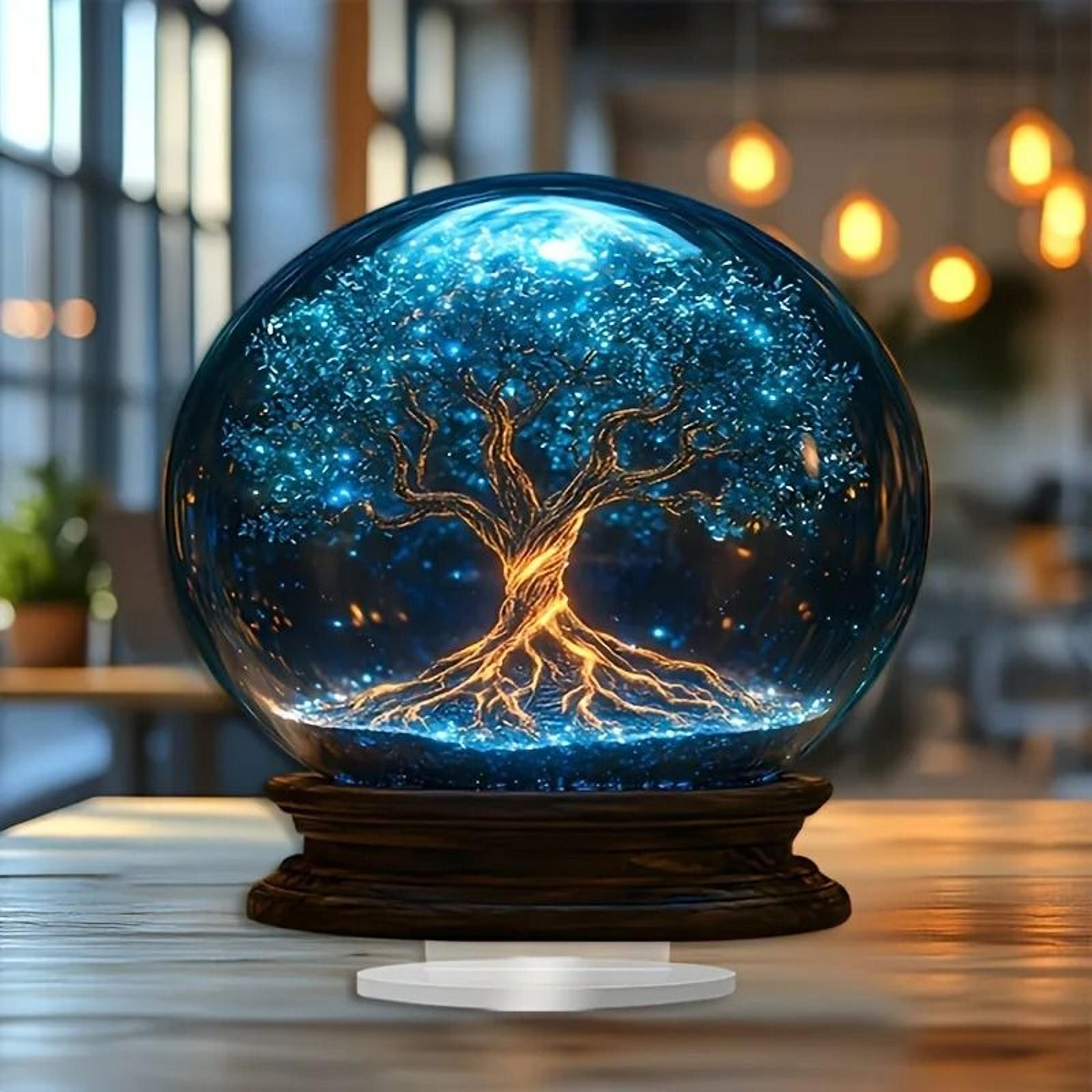Crystal Starry Sky Blue Tree Acrylic 2D Flat Home Decoration 0