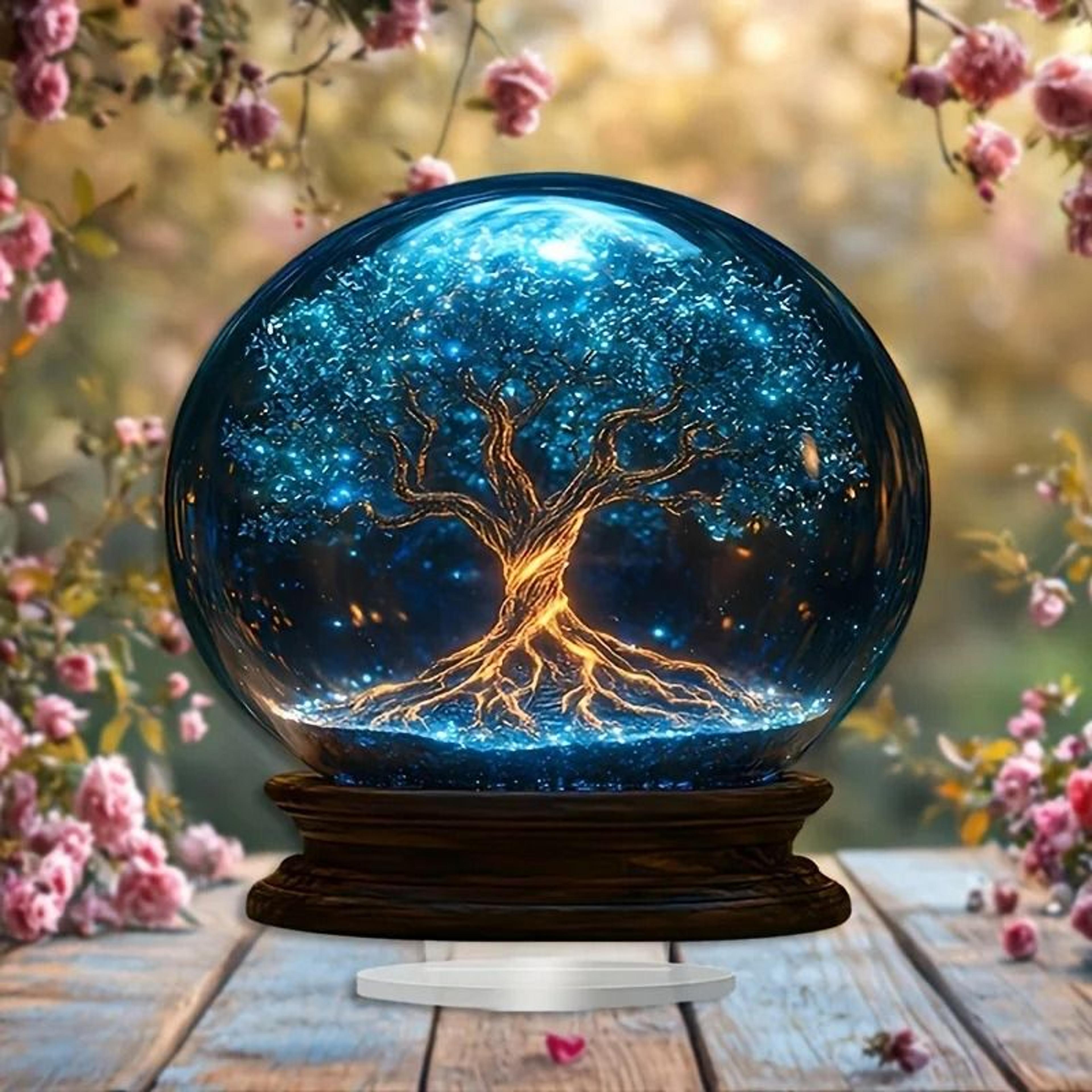 Crystal Starry Sky Blue Tree Acrylic 2D Flat Home Decoration 1
