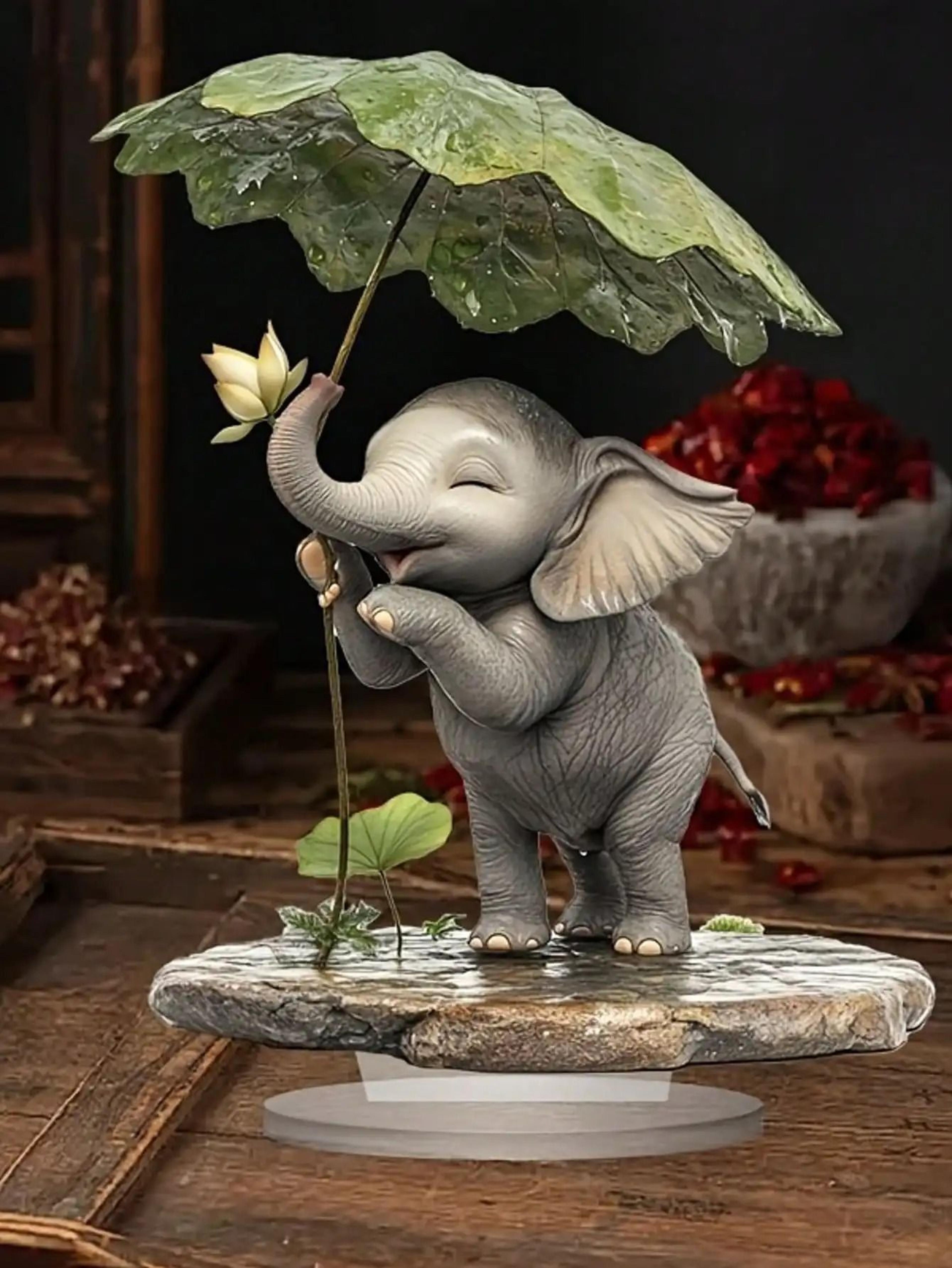 Bohemian Style Elephant Decoration Ornament With Lotus Leaf Umbrella 4