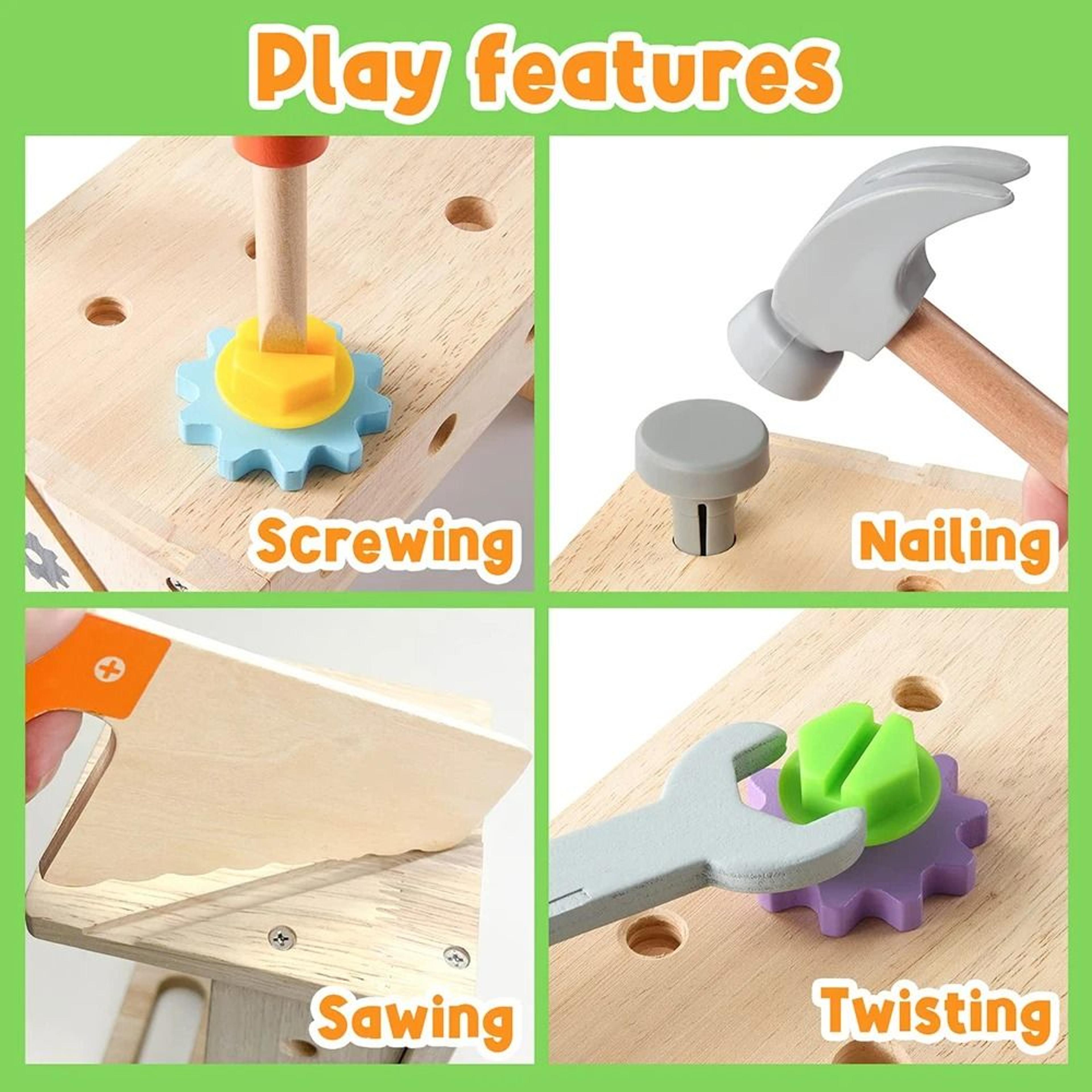 Kids Tool Bench Wooden Set Toys Montessori Workbench Construction STEM Educational Gifts 2