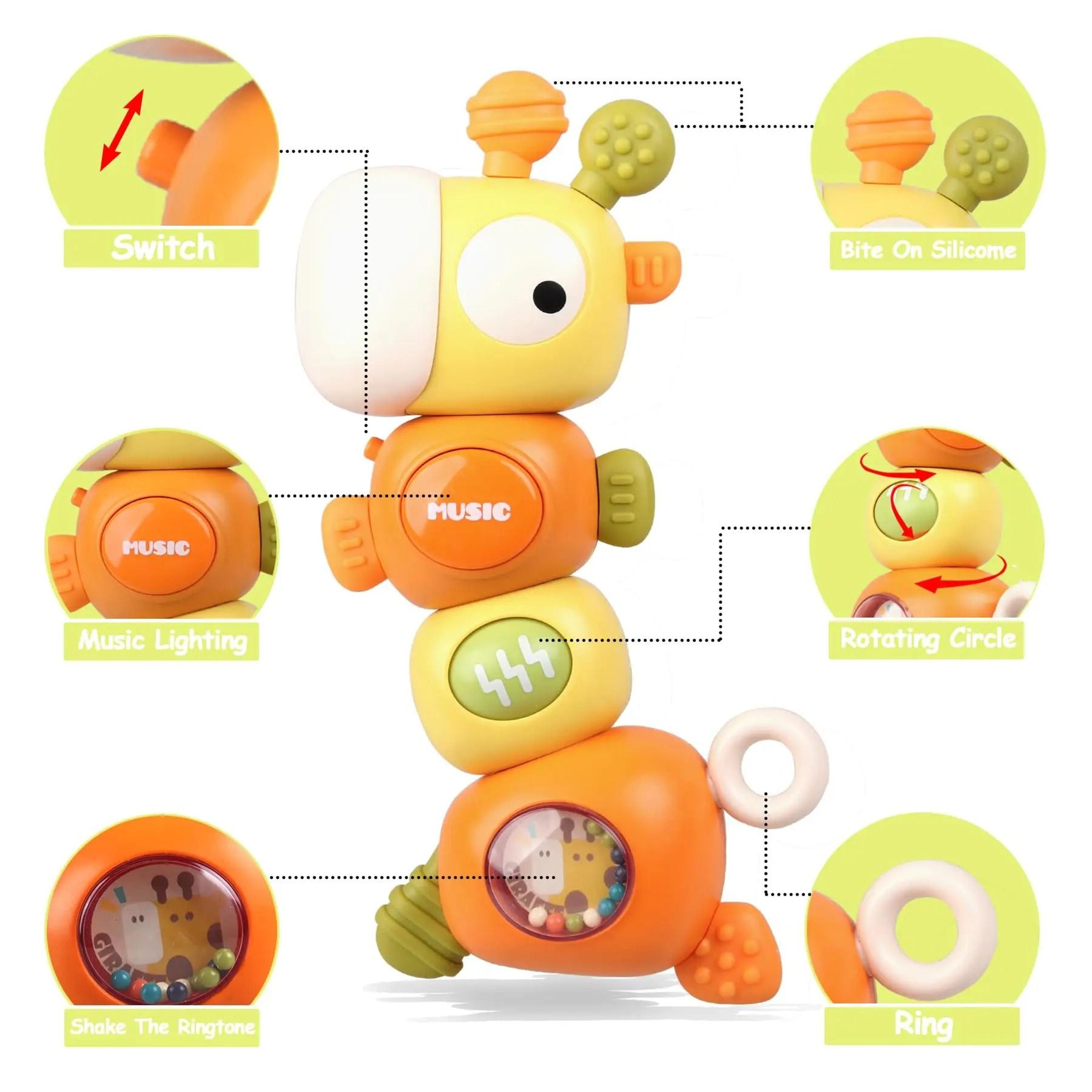 Baby Rattle  Teething Toy Giraffe Musical Silicone Montessori Sensory Toy 2