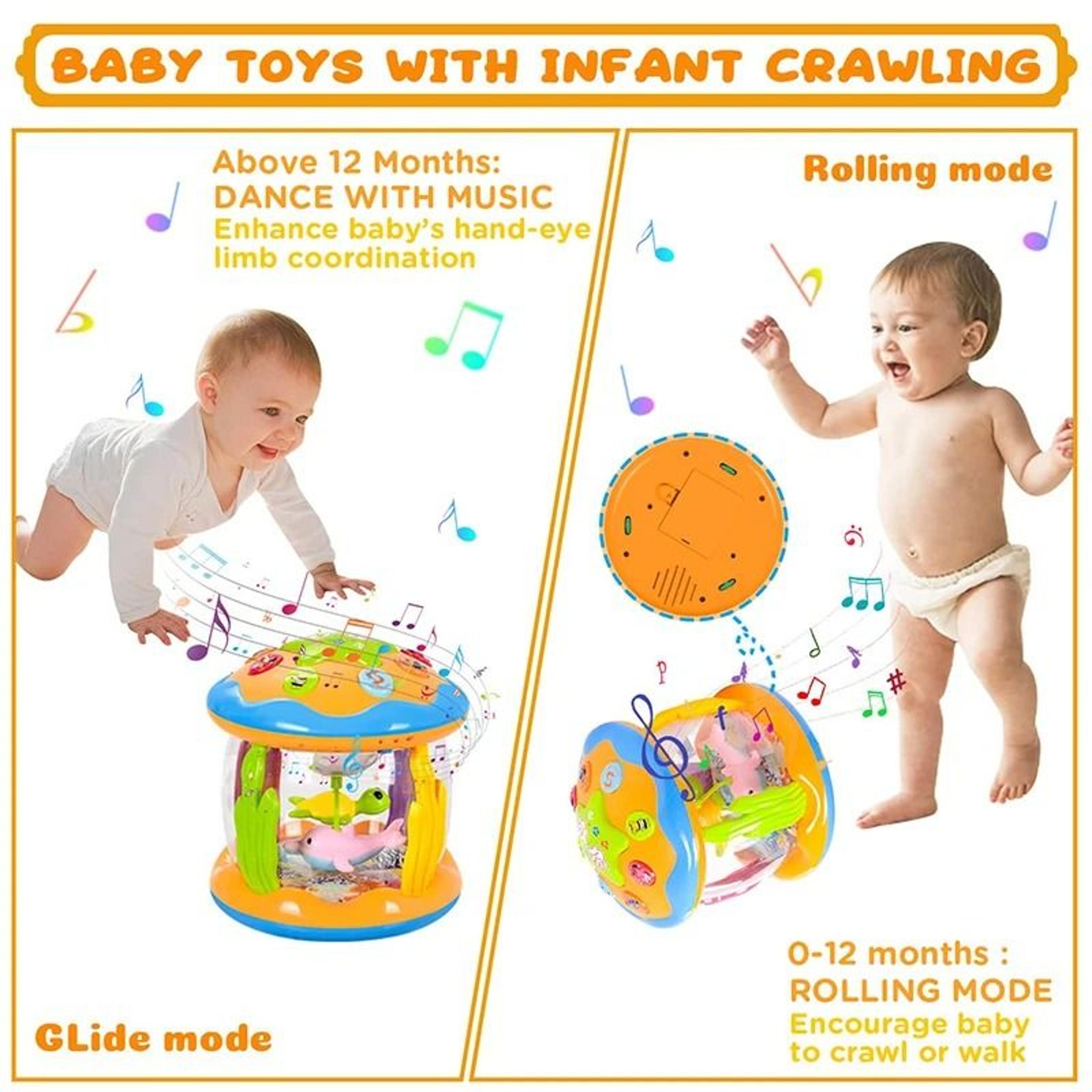 Baby 4 In 1 Tummy Time Crawling Toy Early Learning Sea Animals Sensory Musical Projector 4