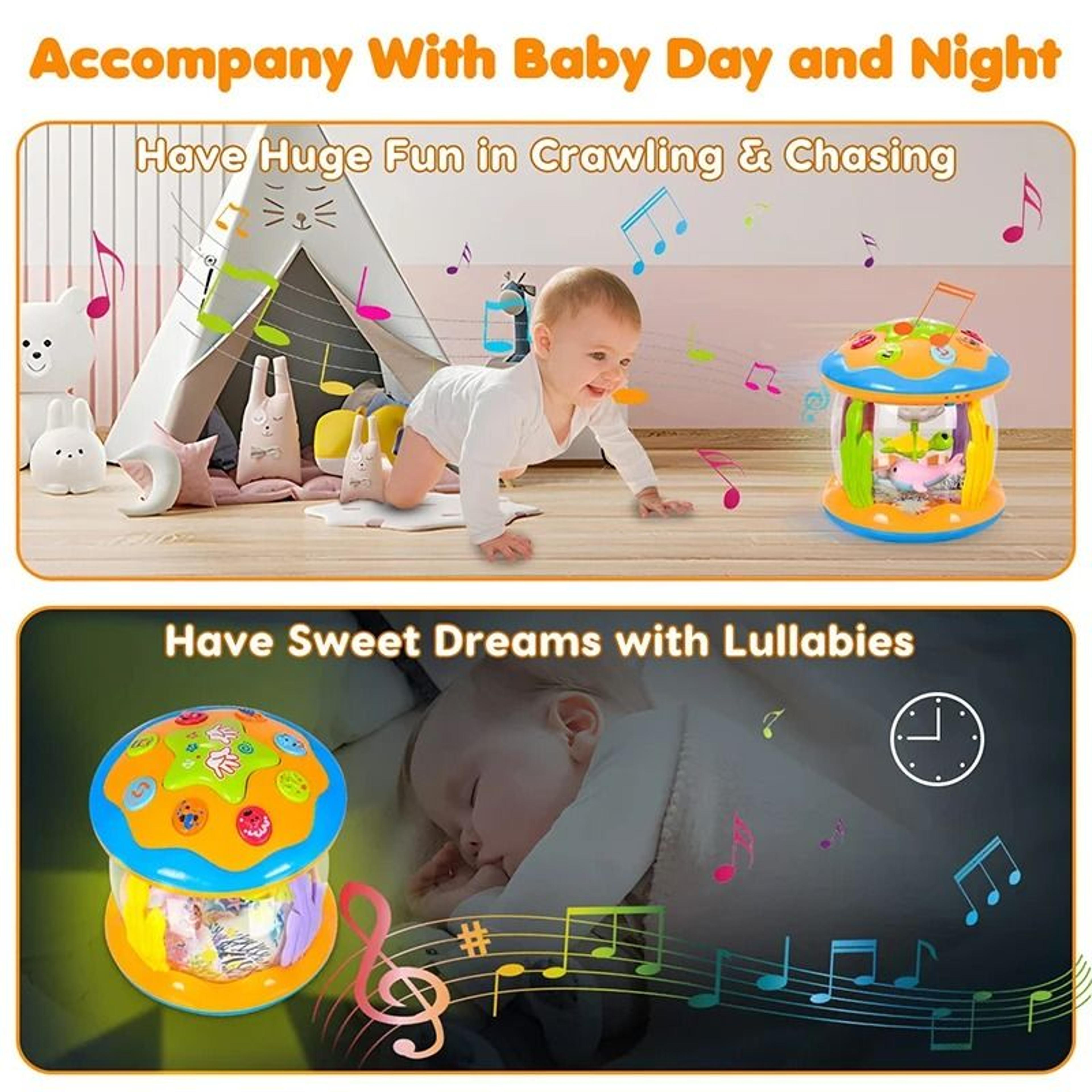 Baby 4 In 1 Tummy Time Crawling Toy Early Learning Sea Animals Sensory Musical Projector 5