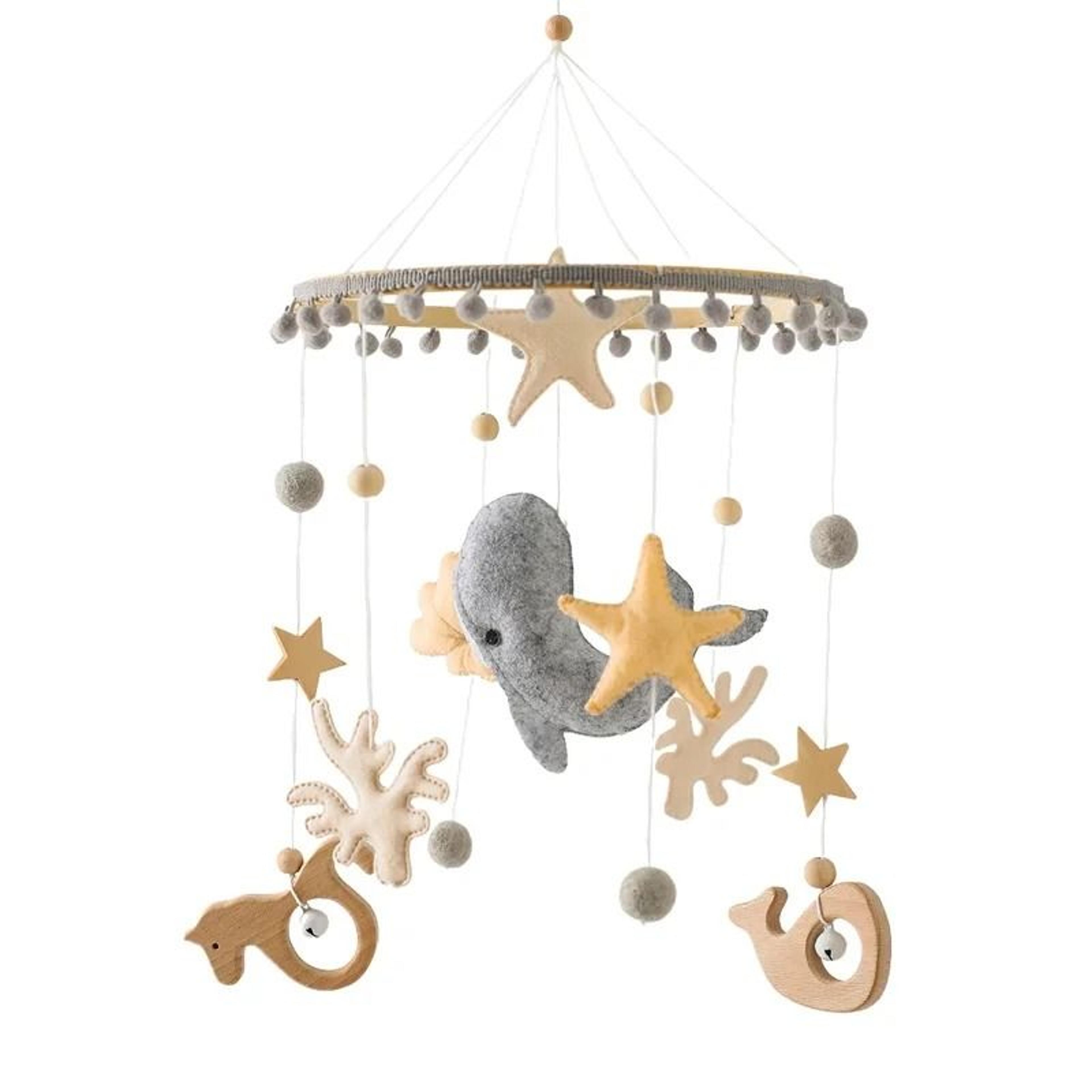 Baby Crib Mobile Rattle Toy Cartoon Felt Forest Animal Bed Bell With Wooden Bracket 9