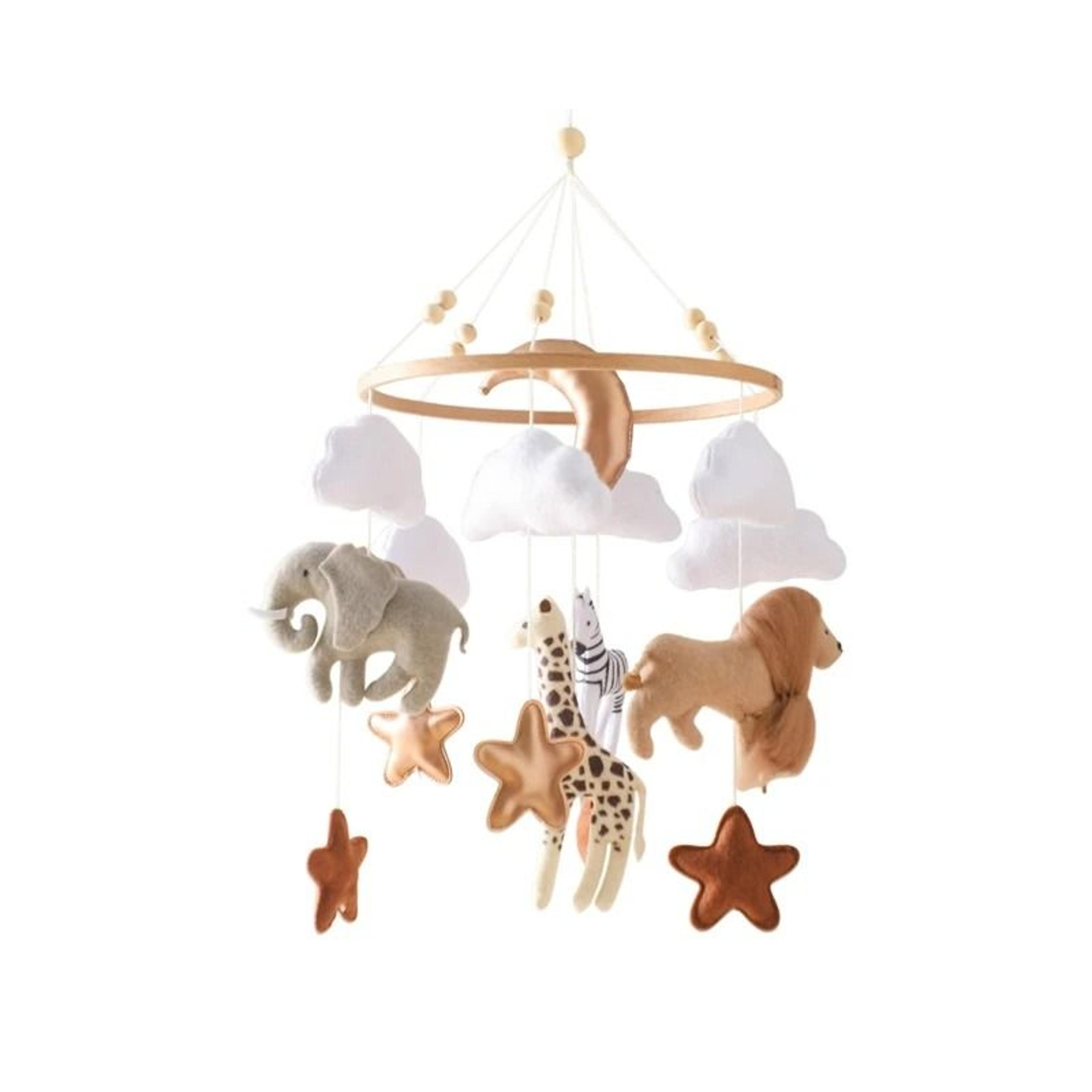 Baby Crib Mobile Rattle Toy Cartoon Felt Forest Animal Bed Bell With Wooden Bracket 12
