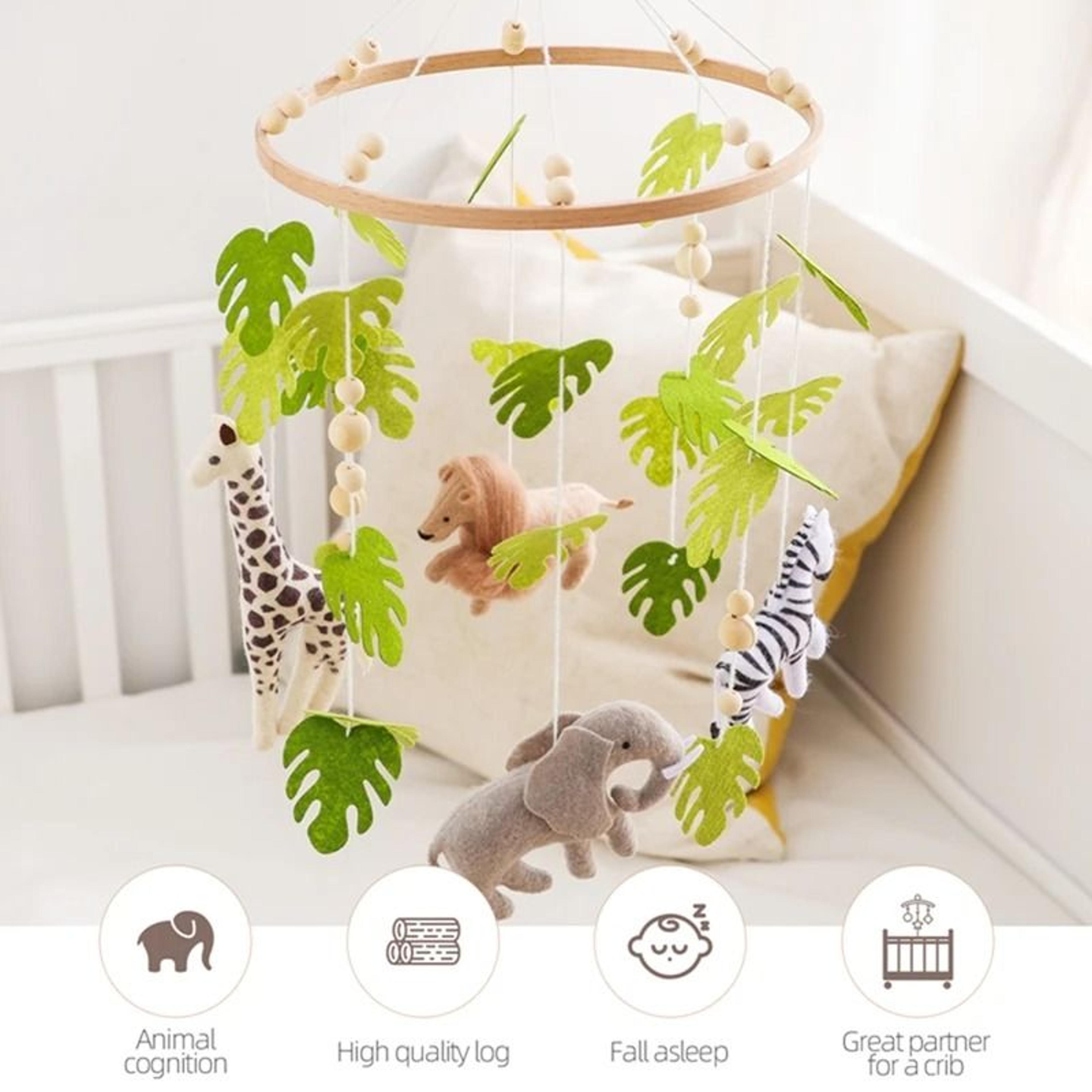 Baby Crib Mobile Rattle Toy Cartoon Felt Forest Animal Bed Bell With Wooden Bracket 3