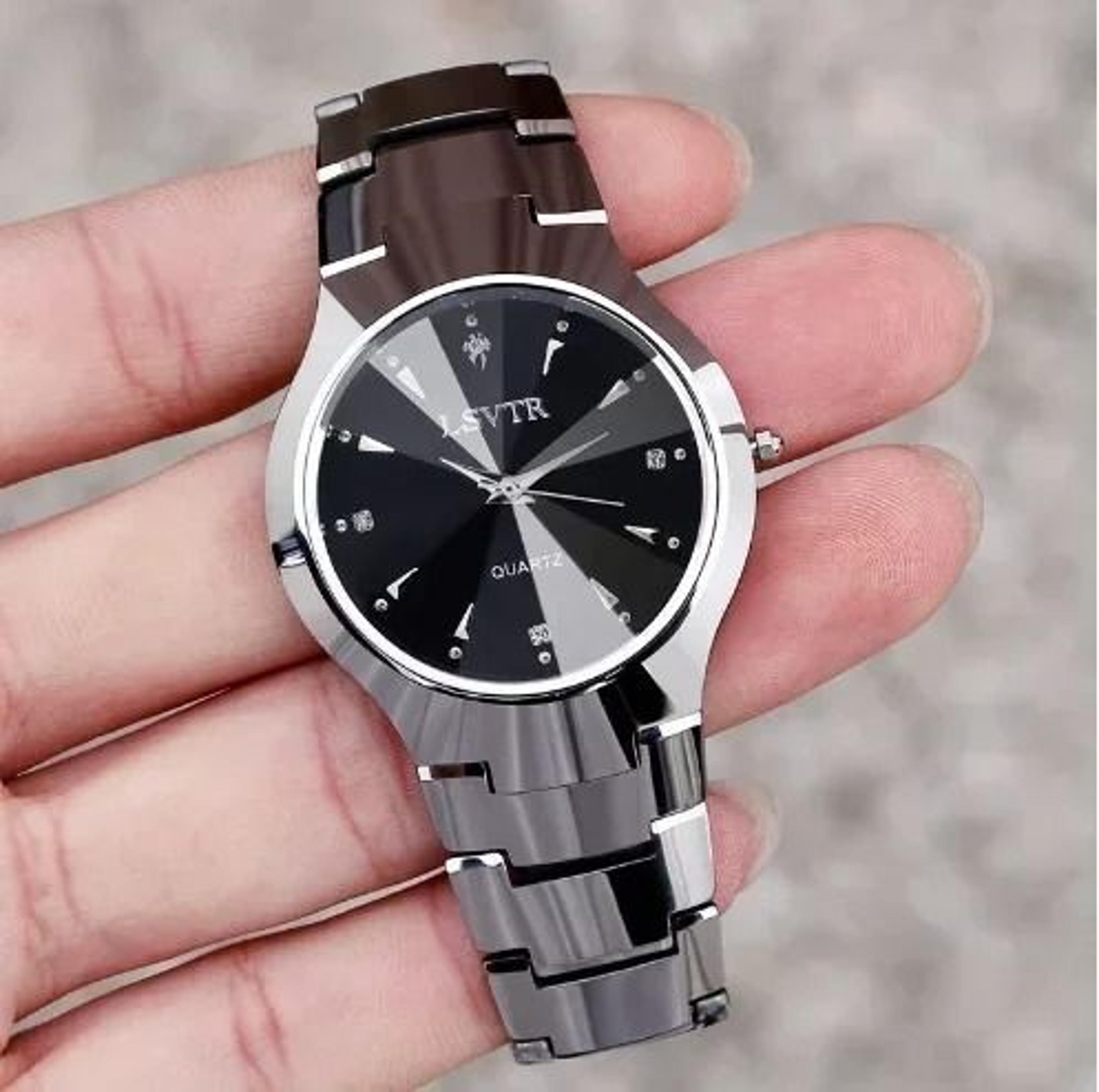 Tungsten Steel Color Quartz Calendar Watch  Elegant Couples And Student Watch Set 1