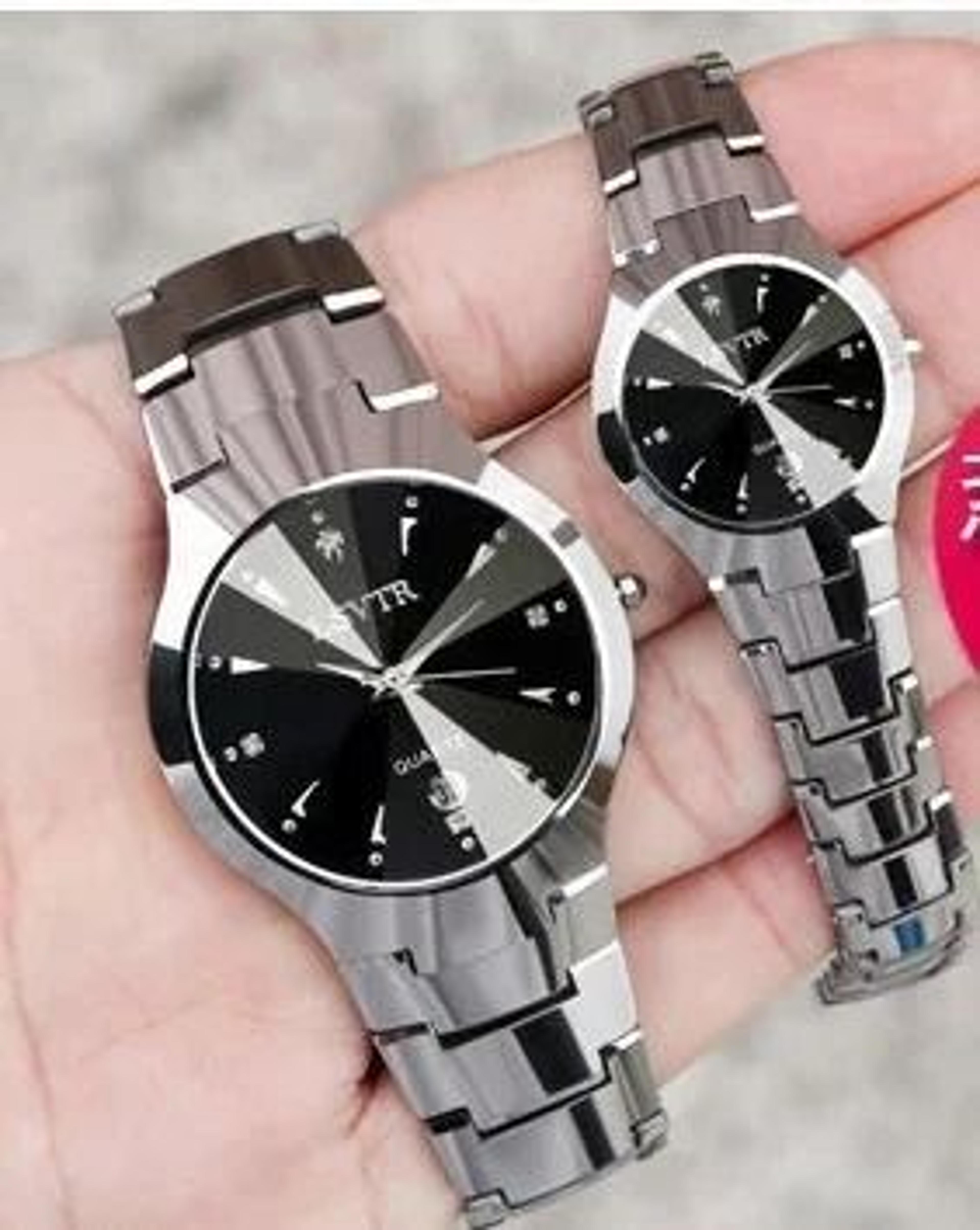 Tungsten Steel Color Quartz Calendar Watch  Elegant Couples And Student Watch Set 8