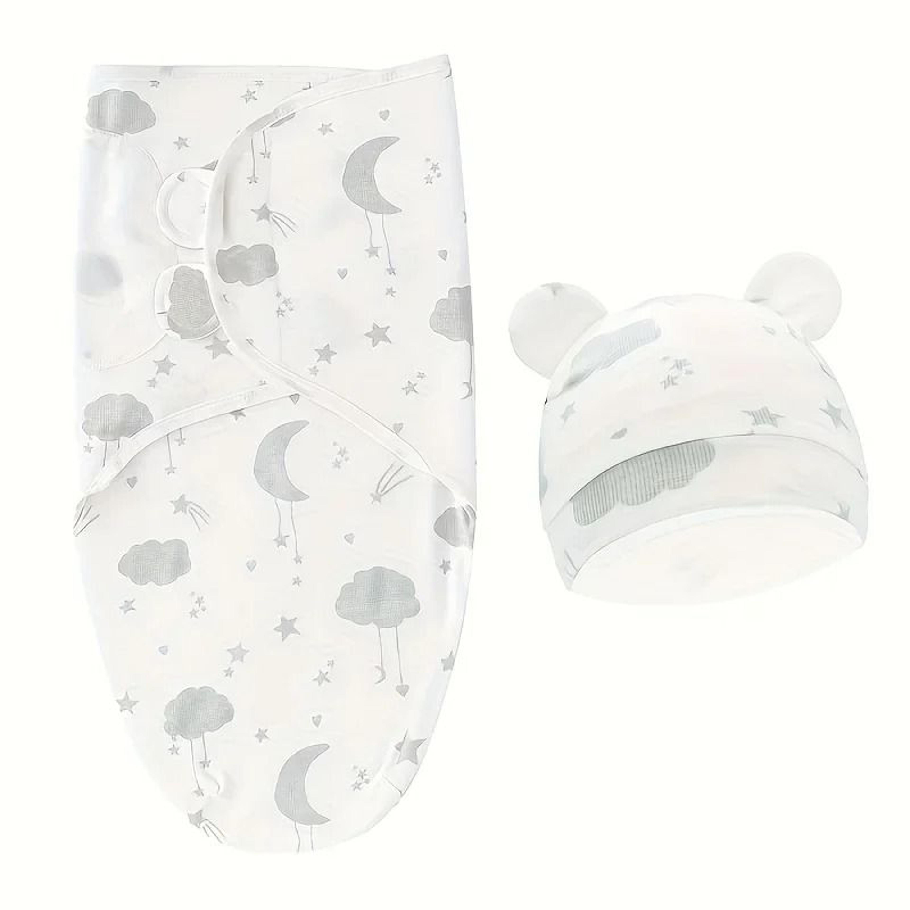 1pc Baby Swaddle Set With Hat  UltraSoft Gray Star Cloud  Moon Patterns 6