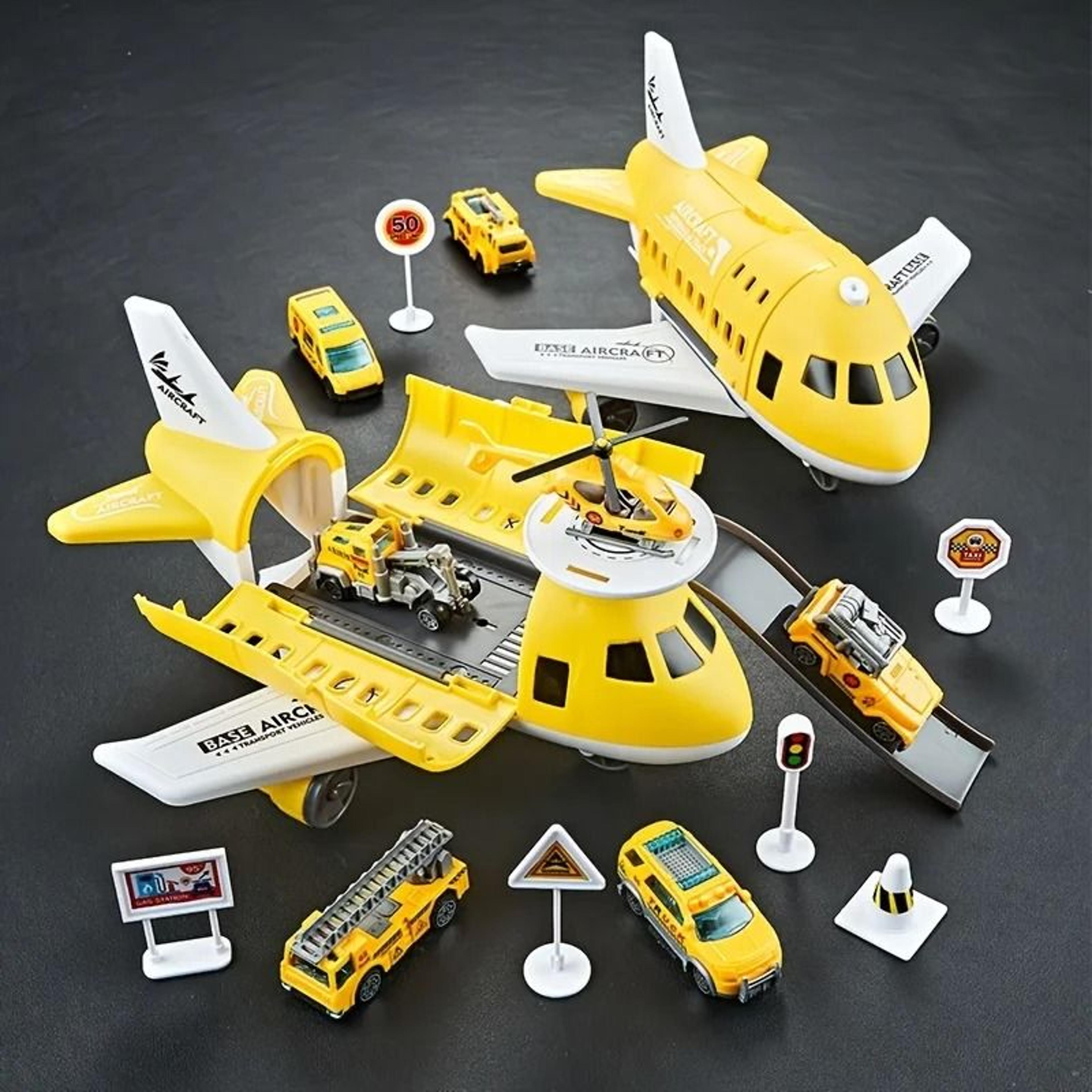 Childrens Airplane Transport Toy Set  Inertial Model With Rescue Cars  Helicopter 4