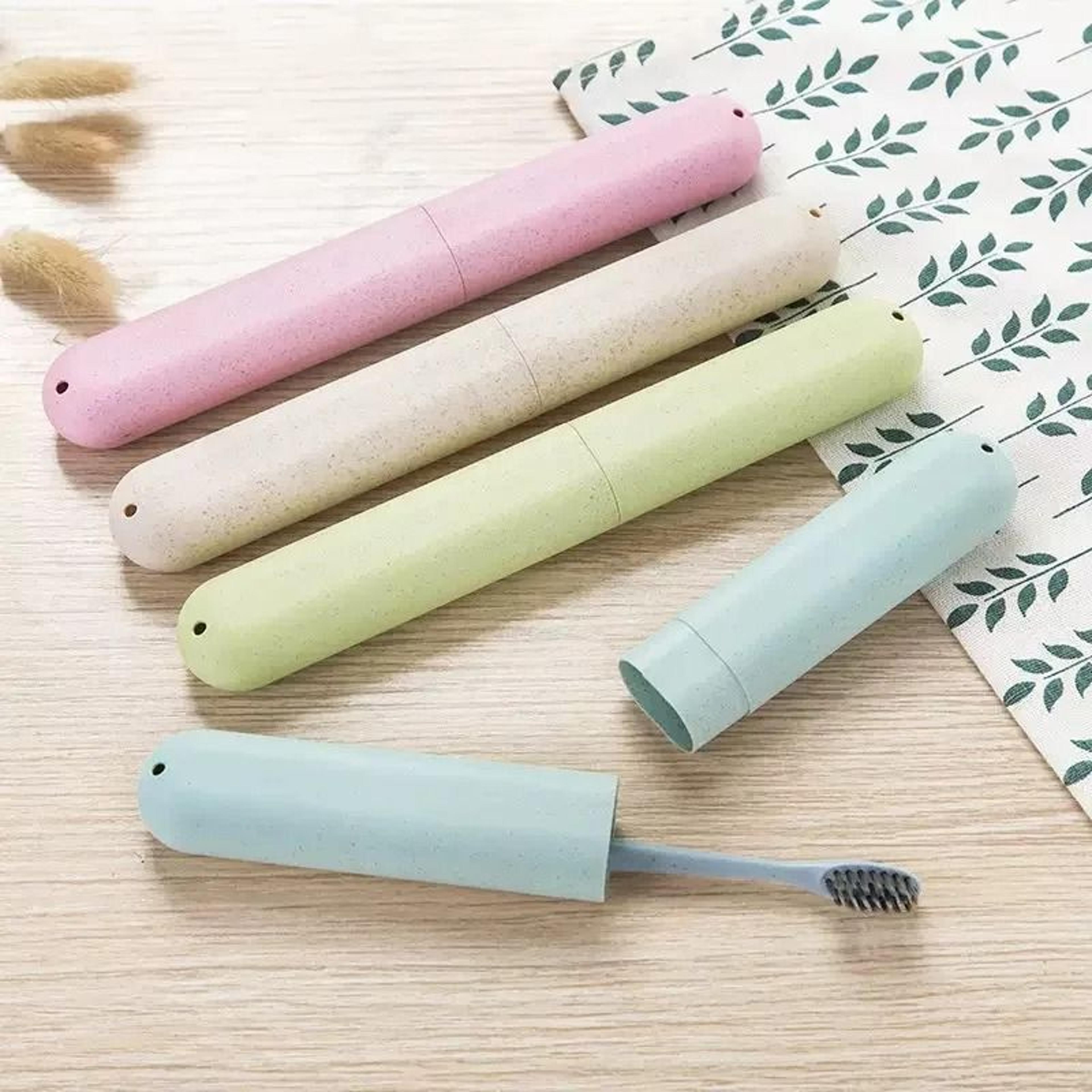 Portable Travel Toothbrush Storage Box  Compact Wheat Straw Hygiene Case 0