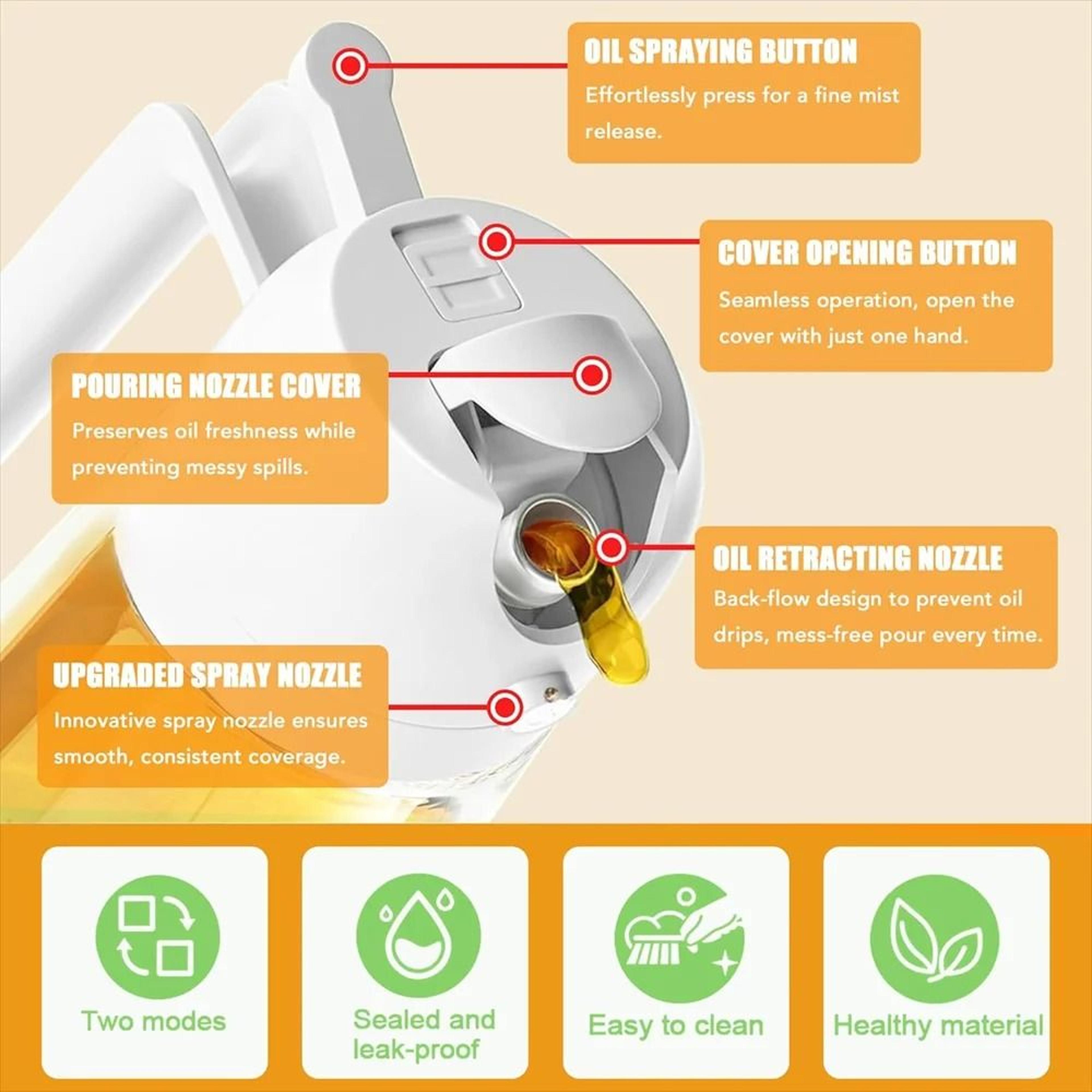 16oz470ML Glass Oil Dispenser  2in1 Automatic Flip Lid Cooking Sprayer 2