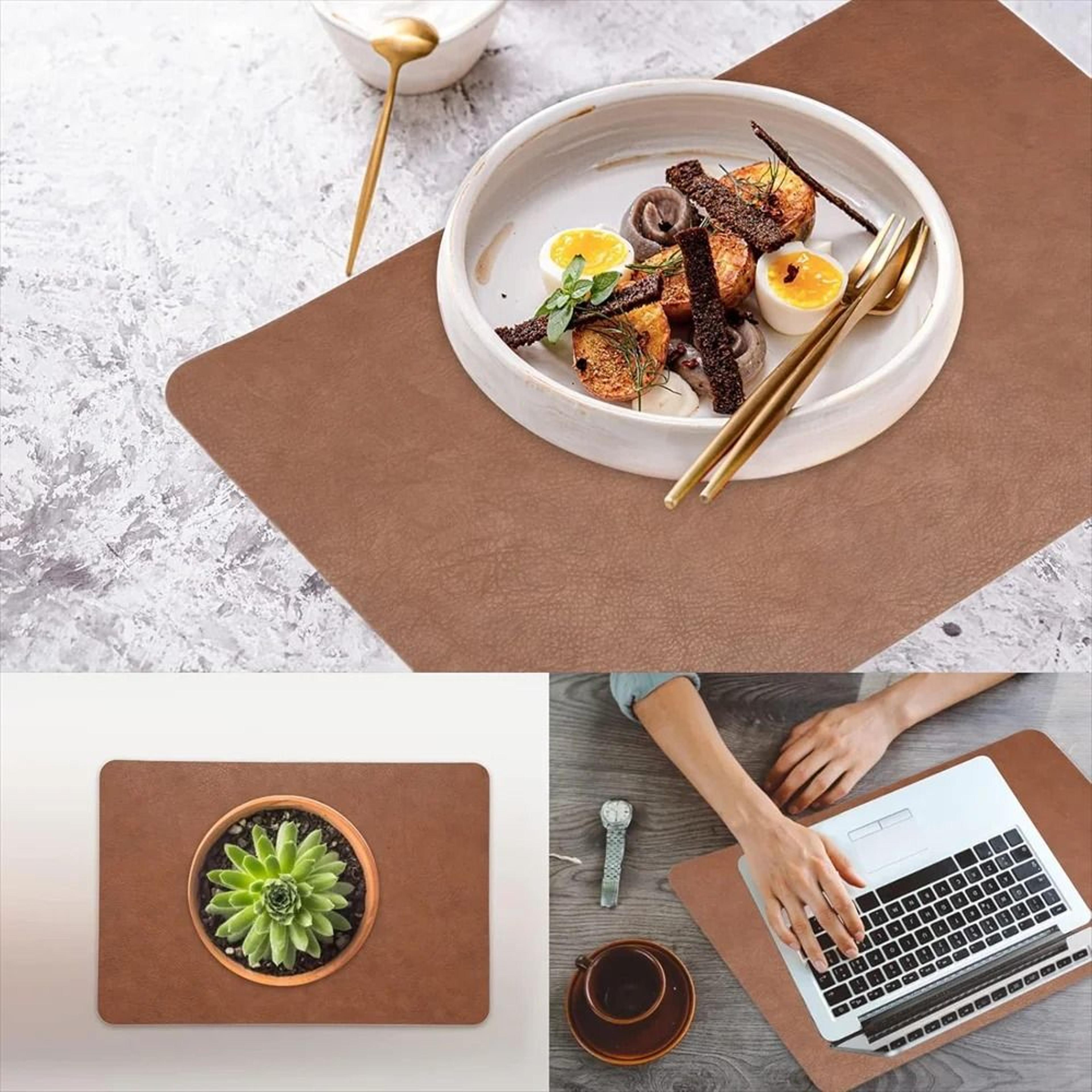 Premium Faux Leather Placemats  DoubleSided HeatResistant  Waterproof Dining Set 5