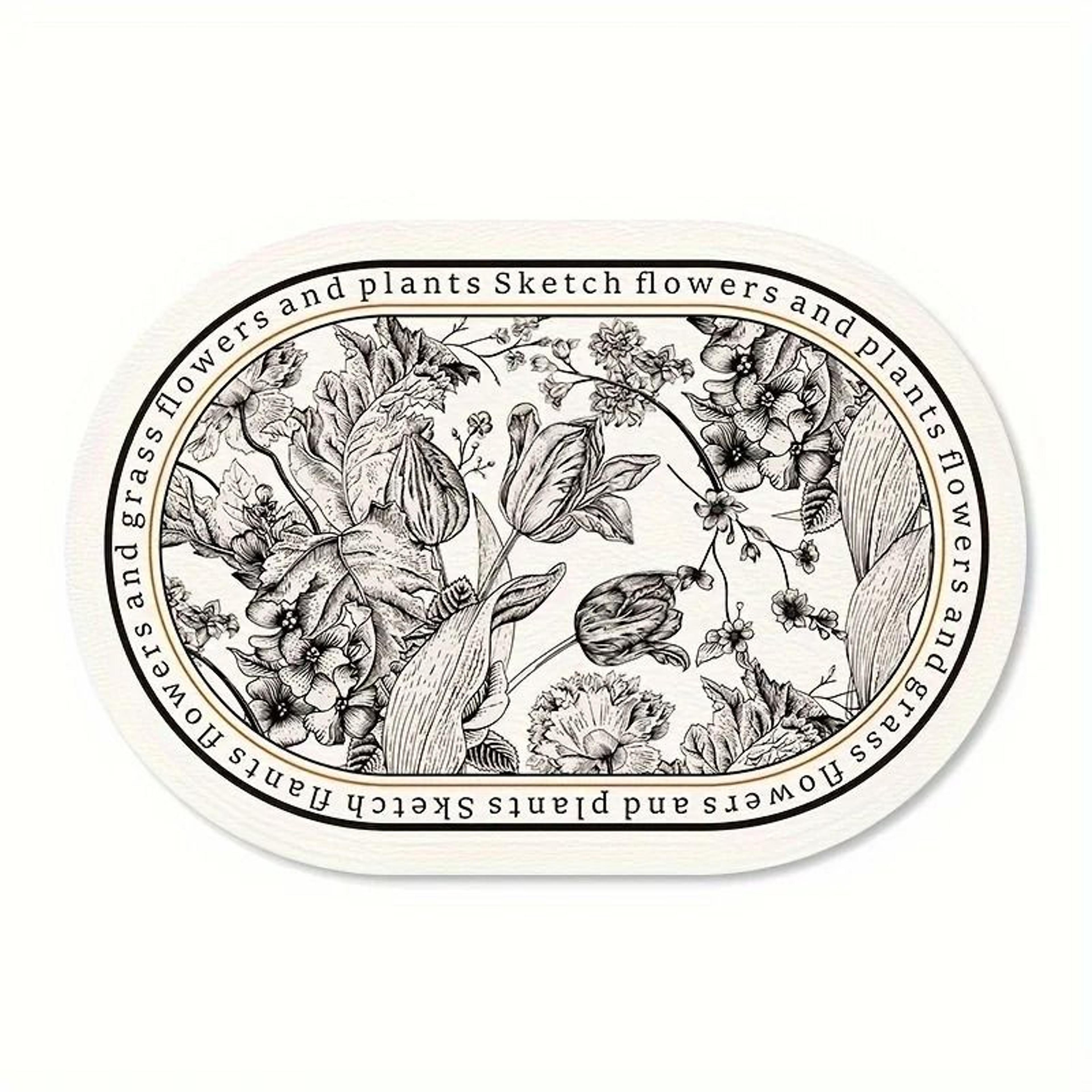 Floral Elliptical PU Leather Placemats  Waterproof  HeatResistant Sketch Flower Table Mats 7